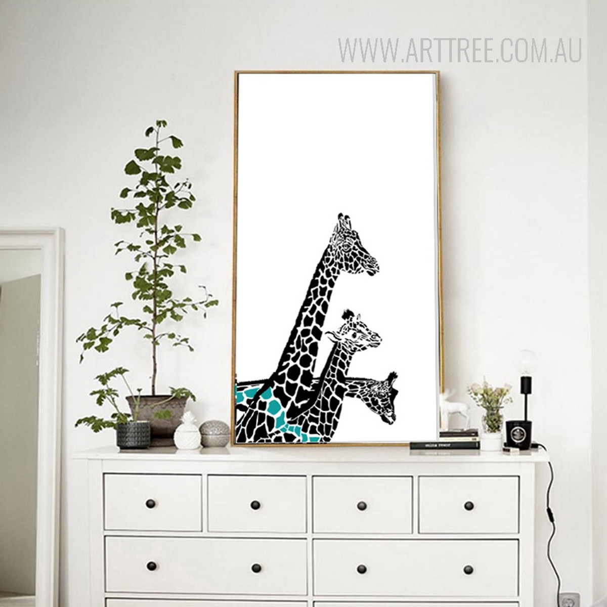 Nordic Giraffe Family Animal Art Print