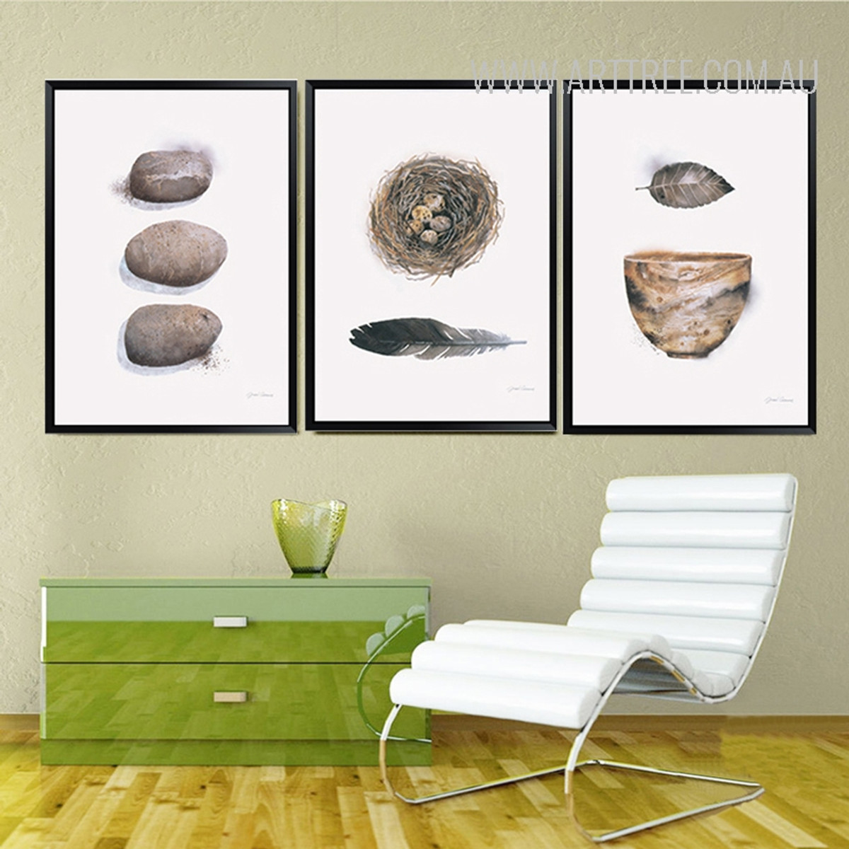 Abstract Beautiful Stone Feathers Nest Vintage Art Prints