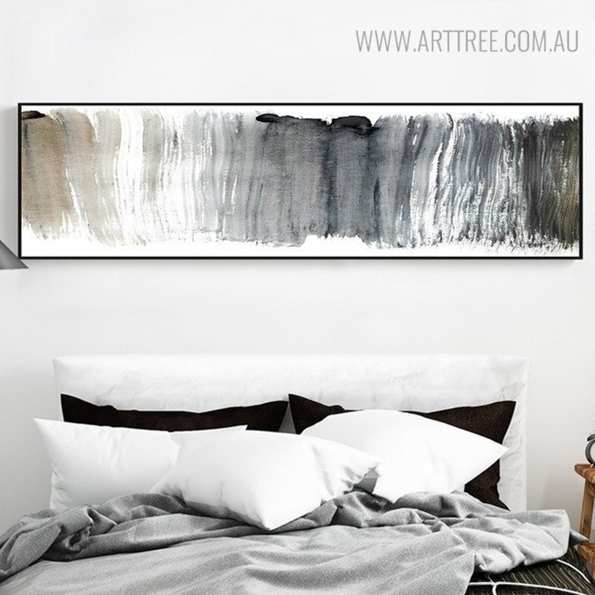 Grey Color Abstract Panoramic Painting Canvas Print for Bedroom Decoration