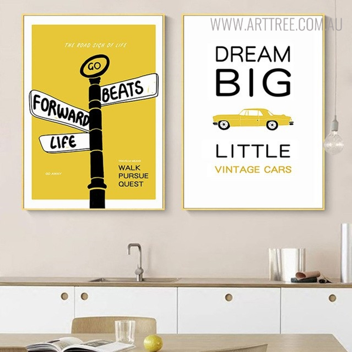 Vintage Cars Quotes Modern Painting Canvas Print for Dining Room Decor