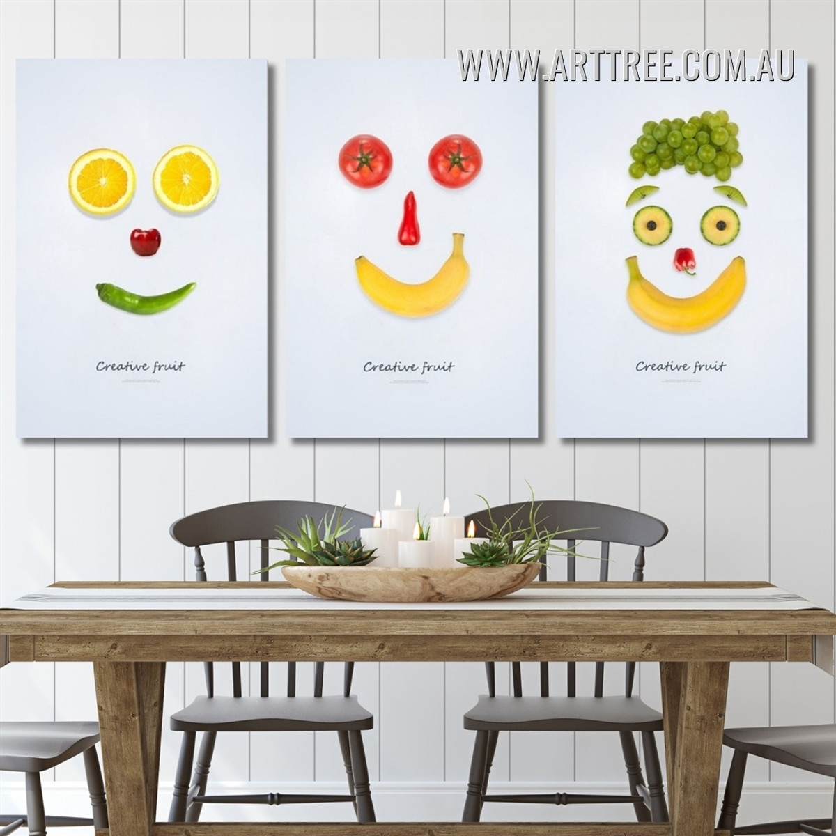 Smiley Faces Abstract Creative Nordic Framed Painting Image 3 Panel Canvas Prints For Dining Room