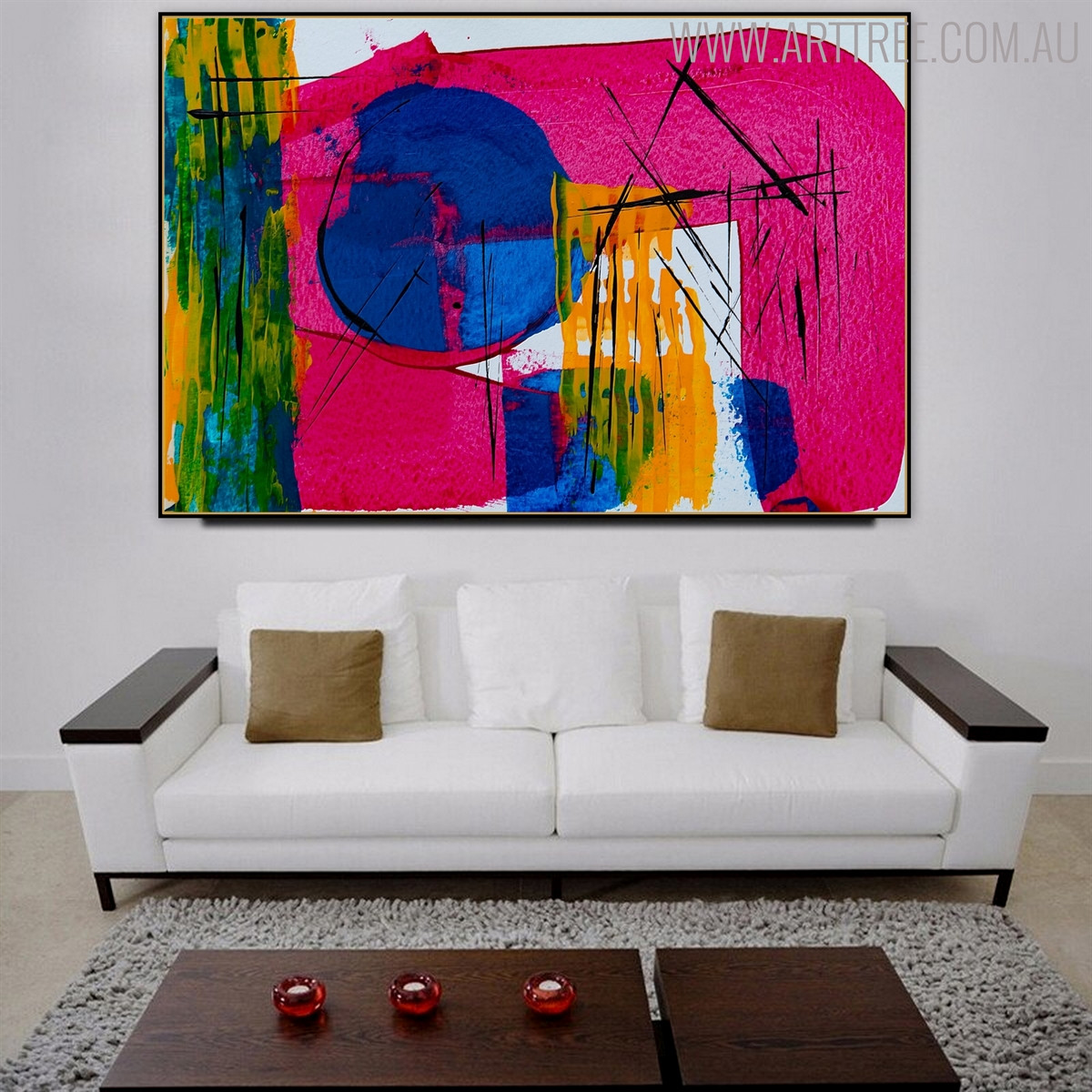Pink Blue Shade Abstract Canvas Vignette for Lounge Room Wall Decor