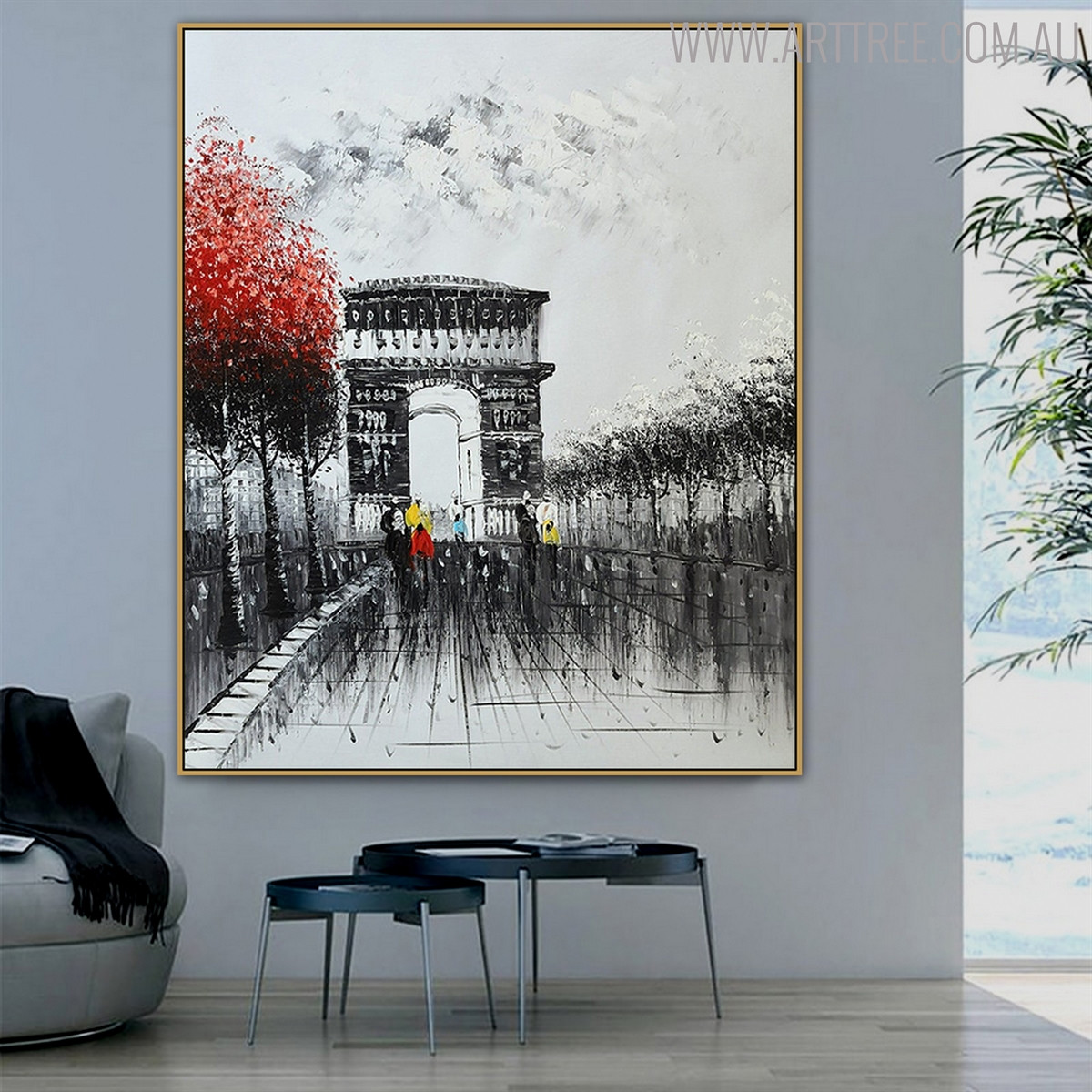 Triumphal Arch Cityscape Hand Painted Modern Impressionist Oil Effigy for Interior Decoration