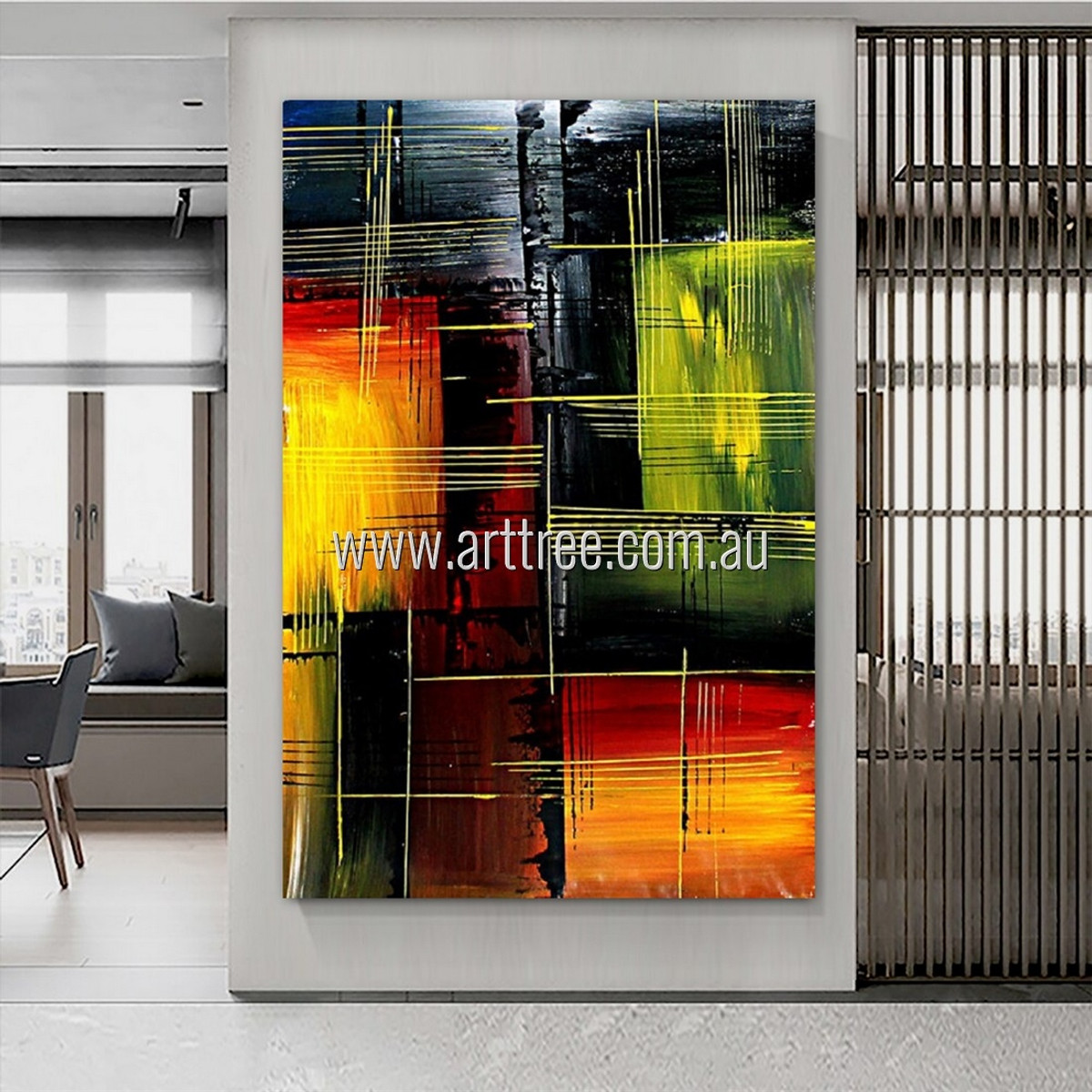 Horizontal Lines Modern Abstract Stretched Heavy Texture Artist Handmade Canvas Acrylic Painting Diy Room Decor
