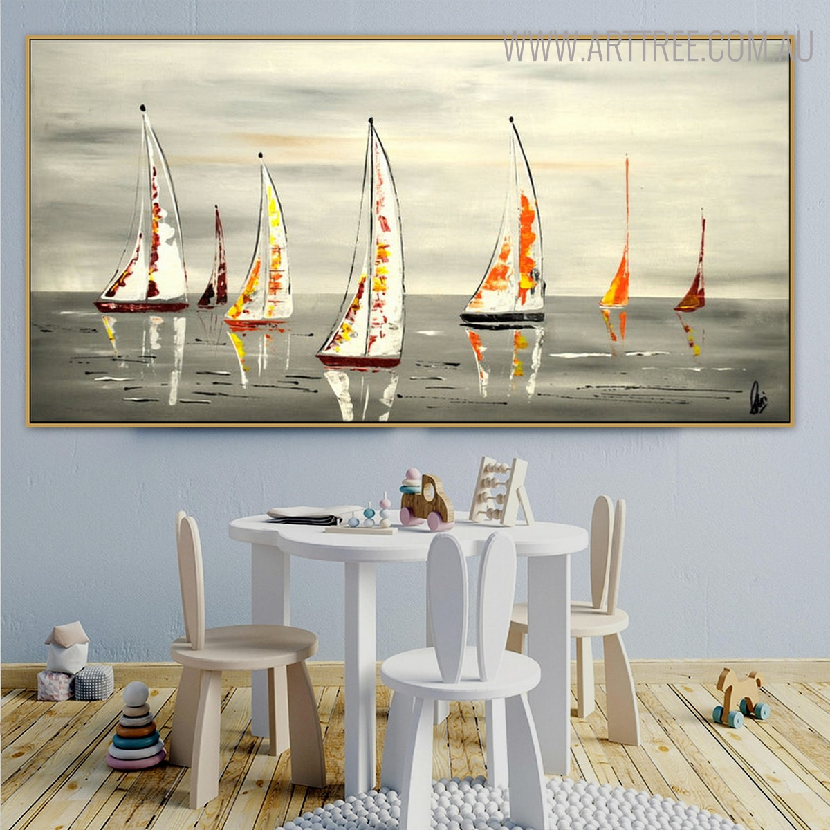 Catboats Seascape Heavy Texture Handmade Nature Effigy for Dining Room Wall Getup