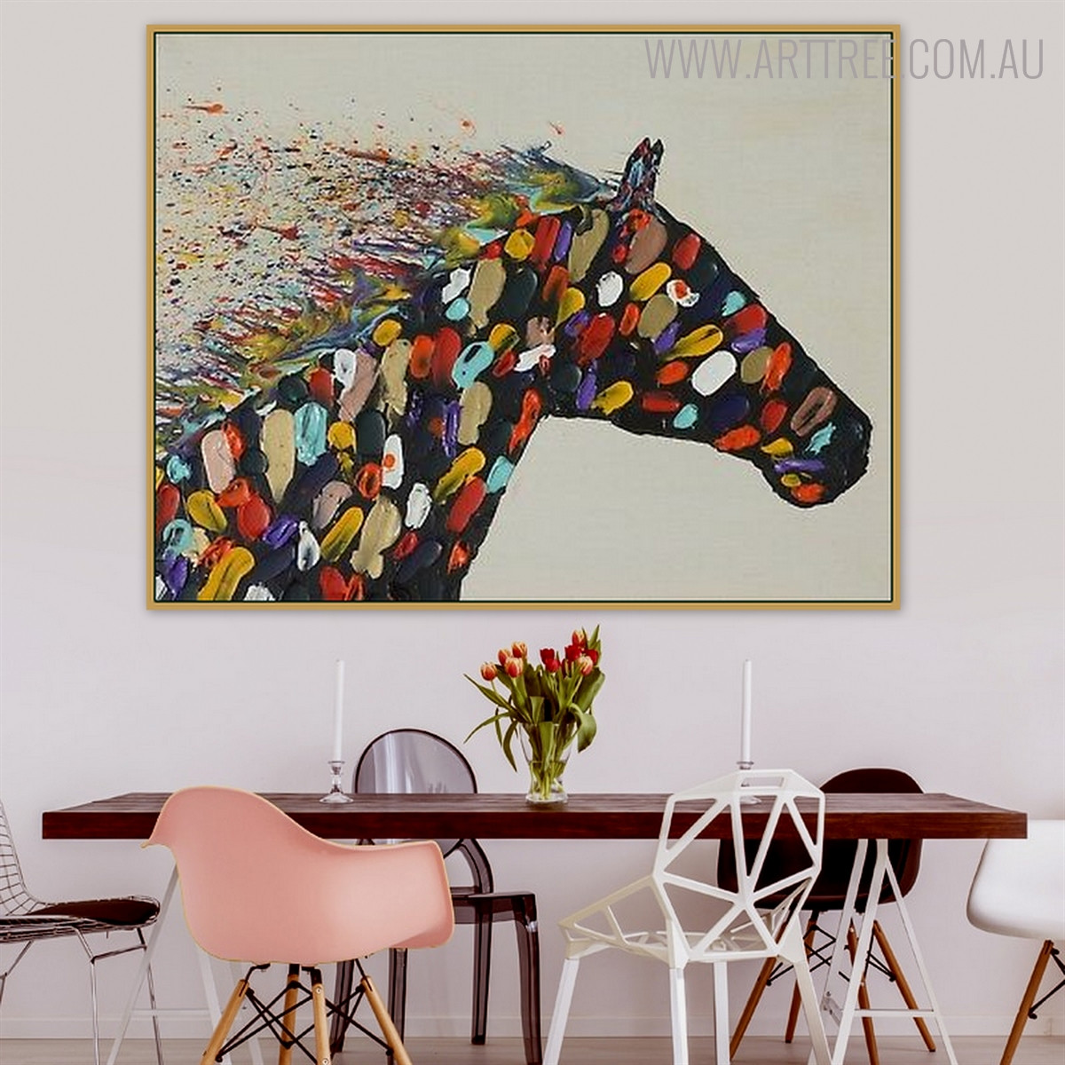 Horsy Face Animal Modern Bold Texture Knife Vignette on Canvas for Dining Room Wall Decor