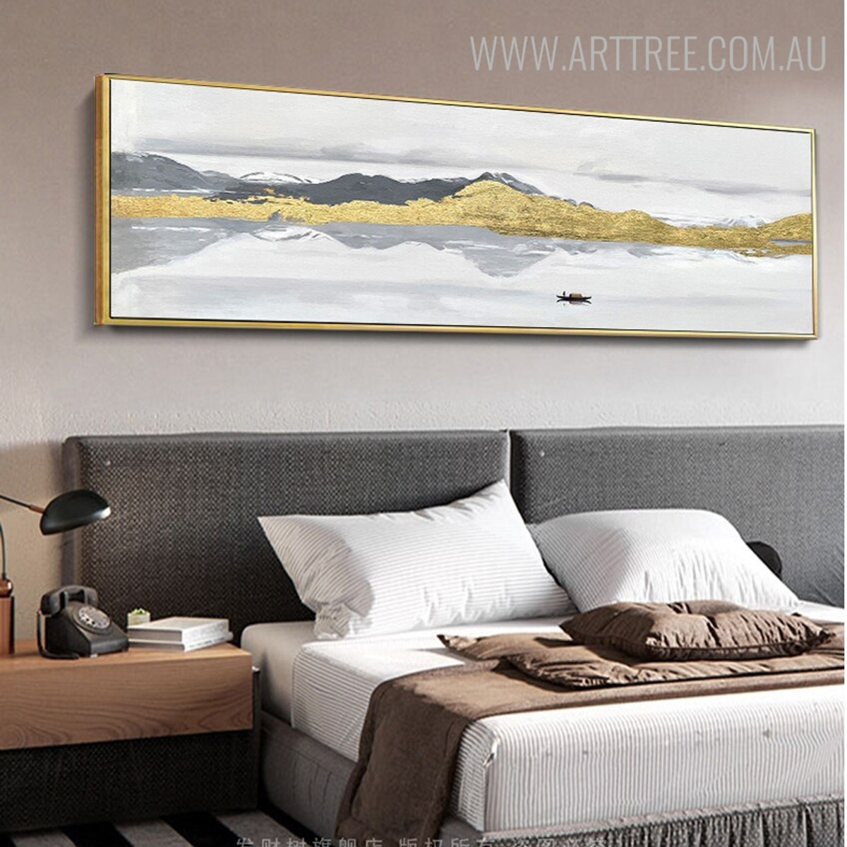 Gilding Mountain Abstract Modern Mountainscape Heavy Texture Handmade Nature Painting for Bedroom Wall Getup