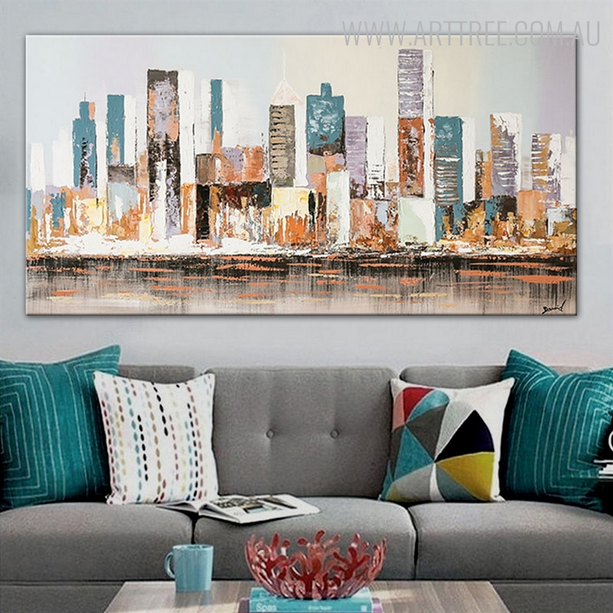 Empire State Building Cityscape Abstract Knife Delineation on Canvas for Wall Hanging Decor