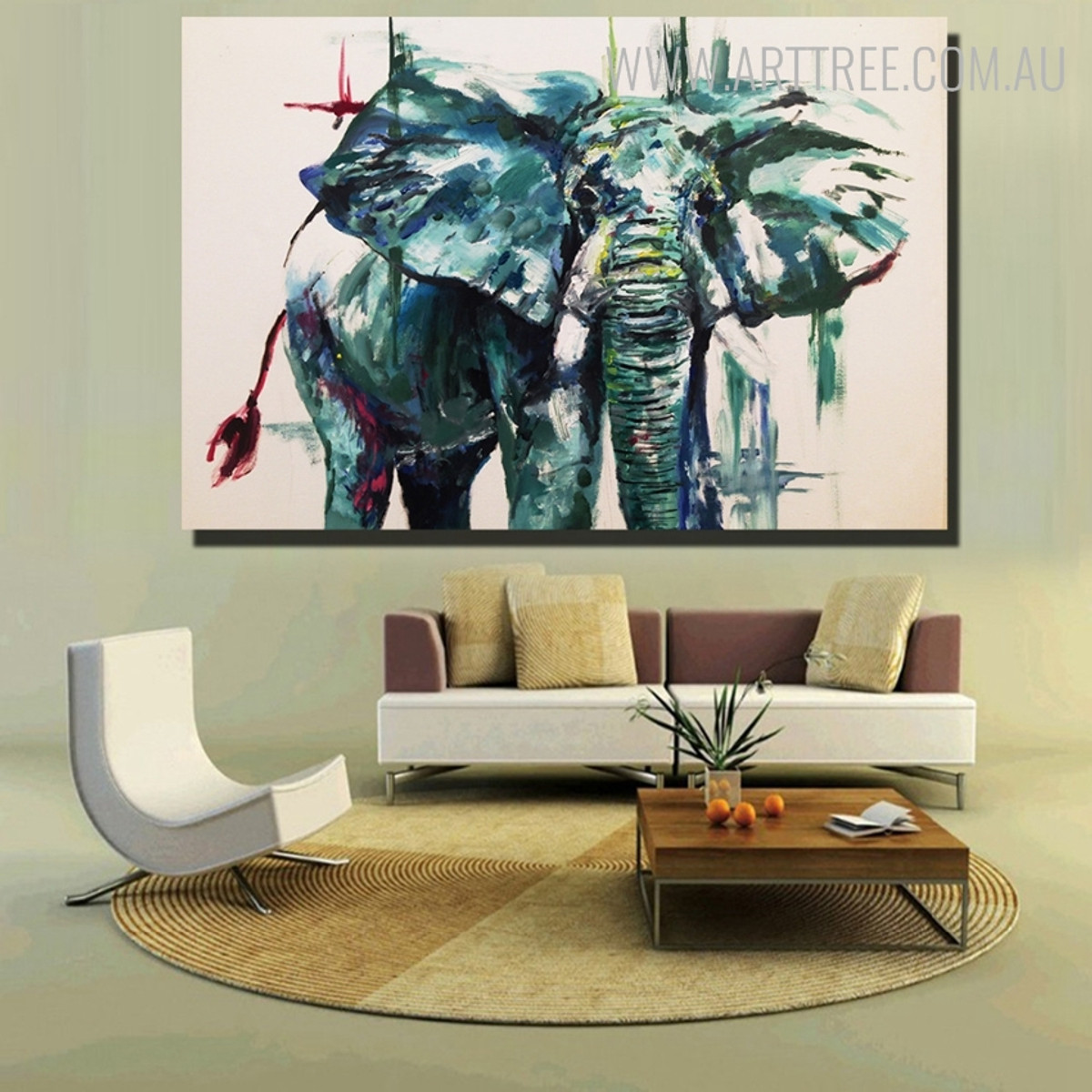 African Elephant Abstract Modern Animal Framed Handmade Oil Painting for Room Wall Ornament