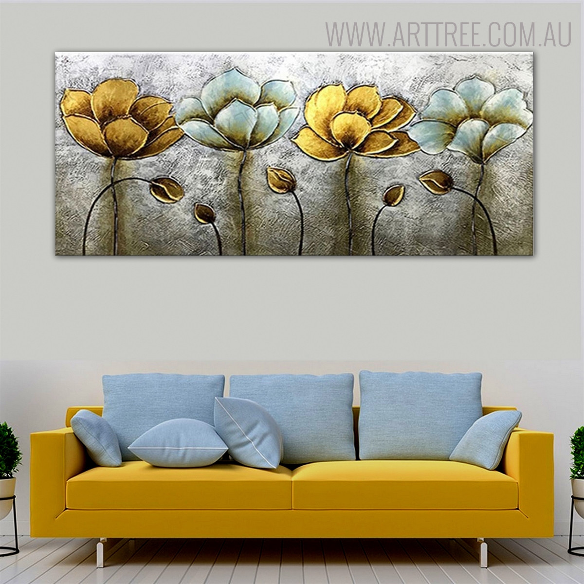 Flower Gusset Abstract Floral Texture Framed Handmade Canvas Artwork for Room Wall Adornment