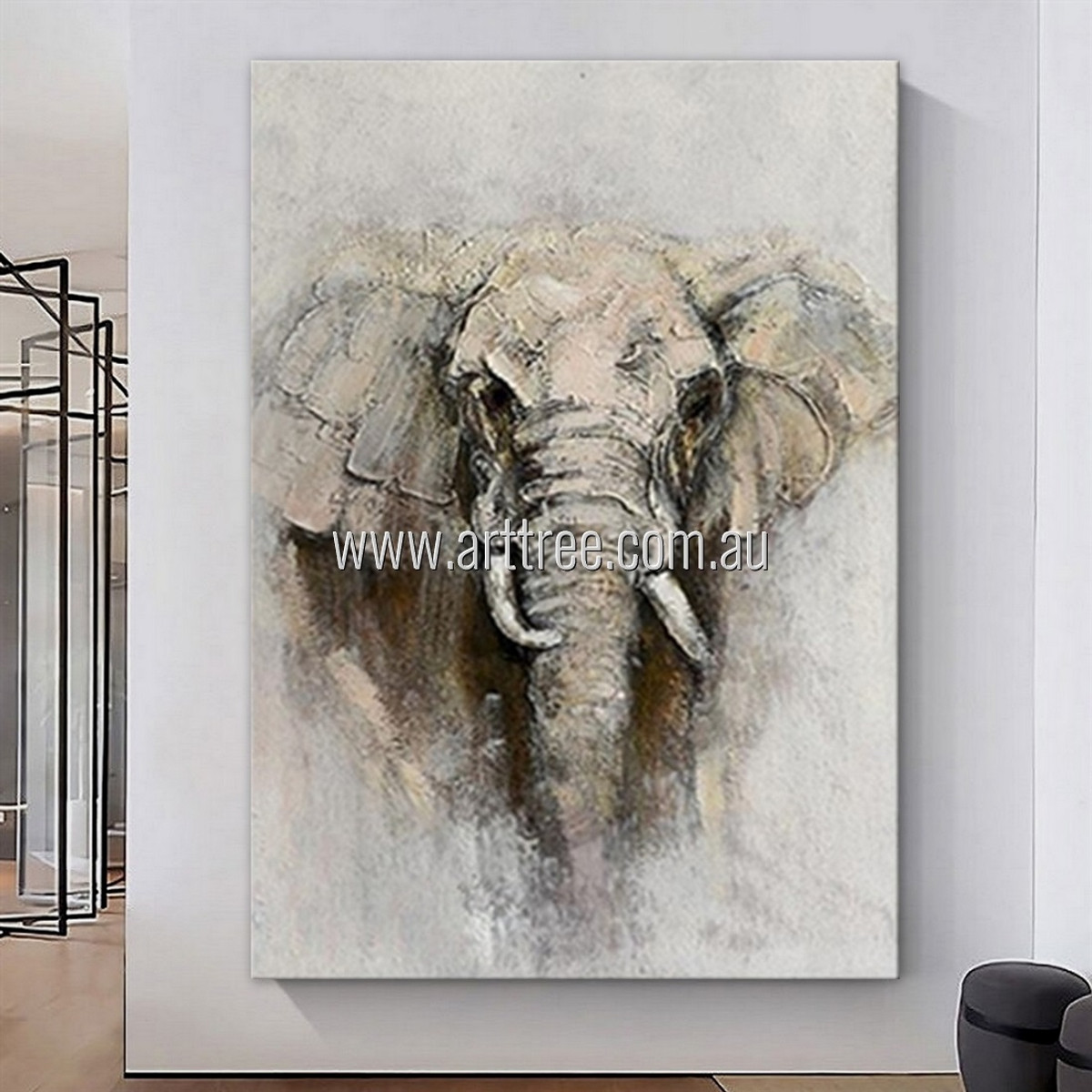 Wild Elephant Animal Modern Palette Knife Art Heavy Texture Artist Handmade Abstract Acrylic Canvas Painting For Wall Décor