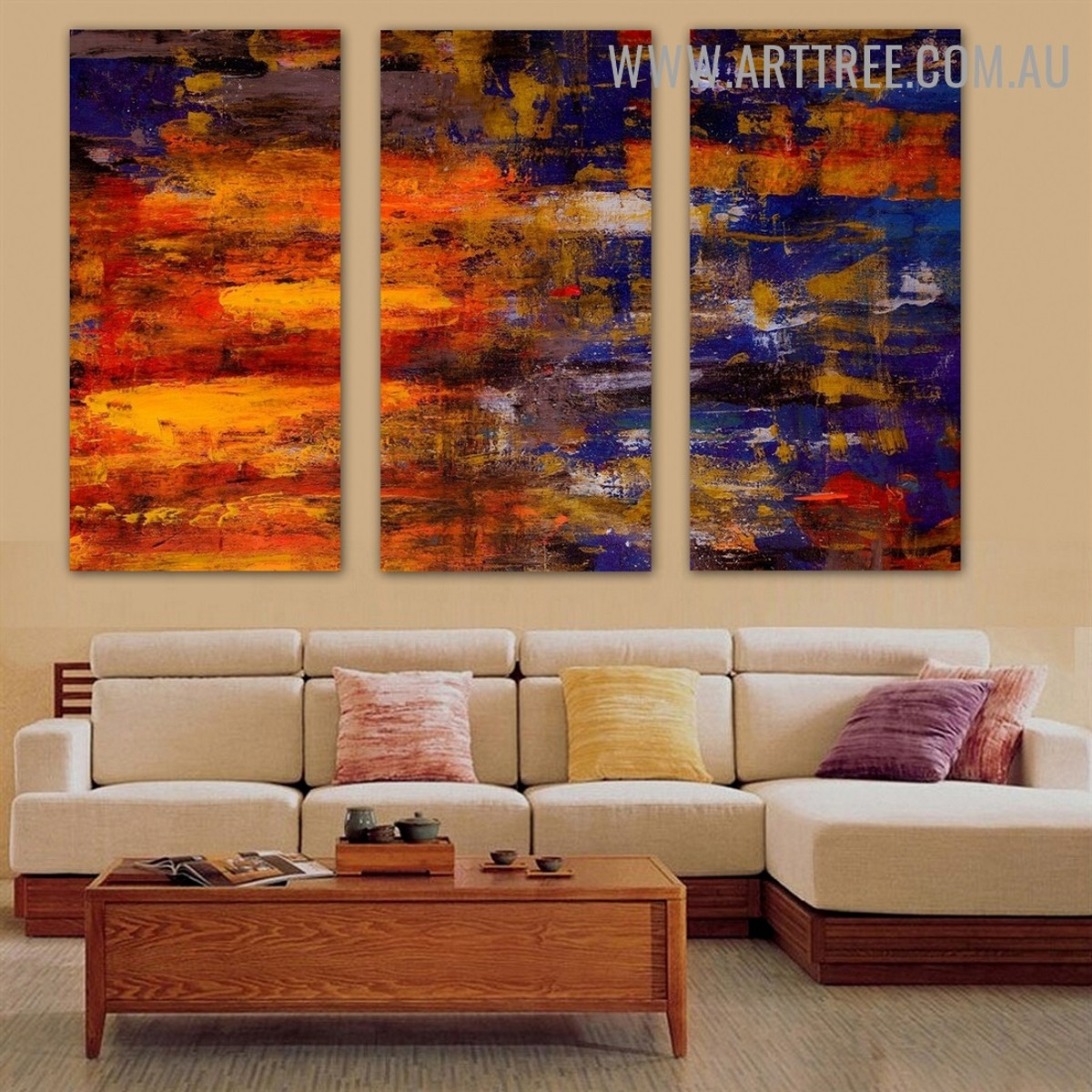 Varicolored Texture Abstract Modern Handmade 3 Piece Split Complementary Painting Wall Art Set For Room Wall Disposition