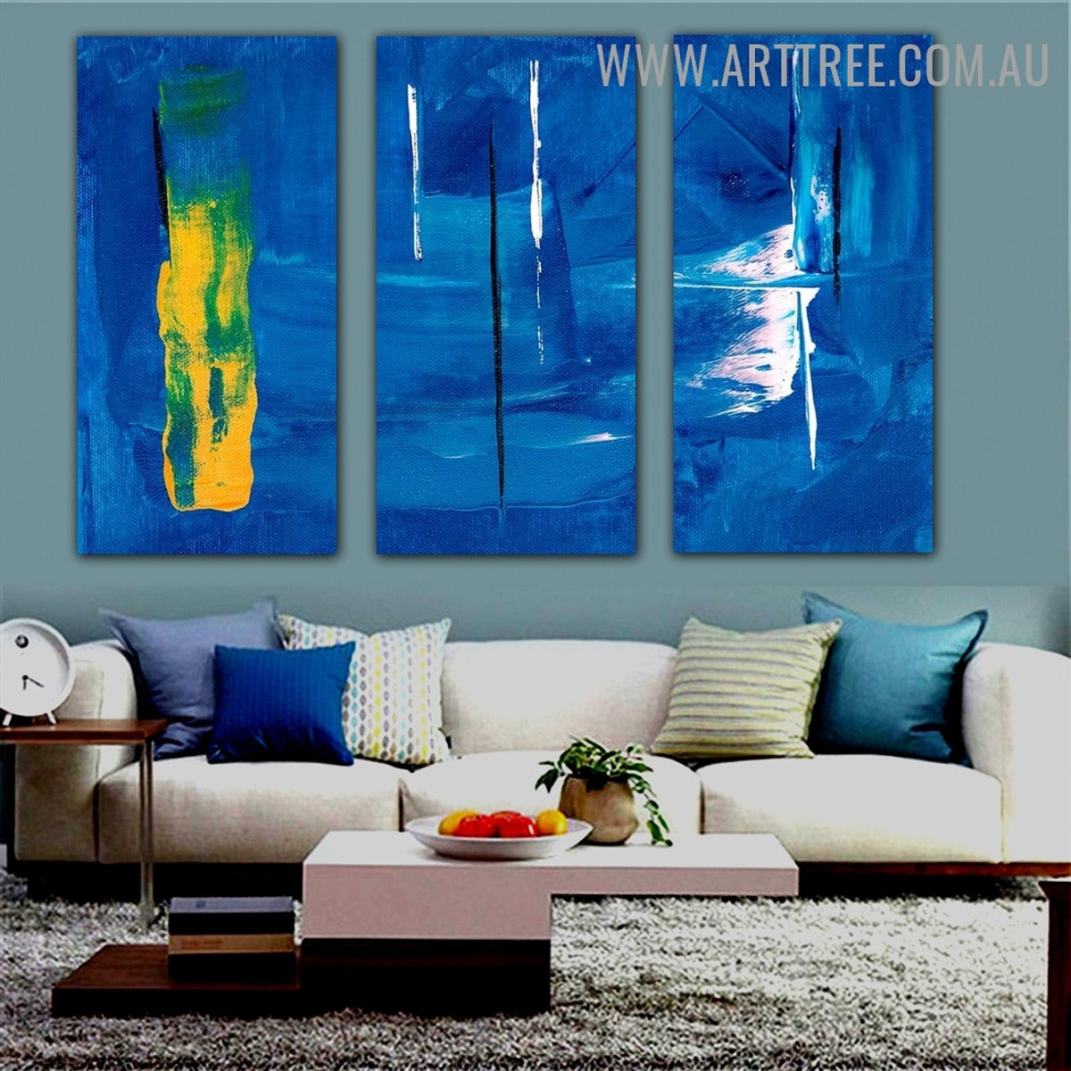 Multicoloured Streaks Abstract Artist Handmade 3 Piece Split Panel Canvas Wall Art Set For Room Adornment