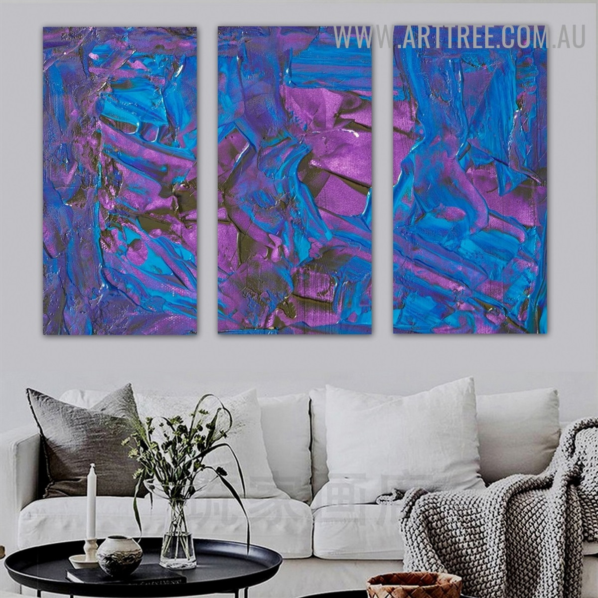 Fusion Design Abstract Acrylic Texture Artist Handmade 3 Piece Split Wall Painting Set For Room Decor