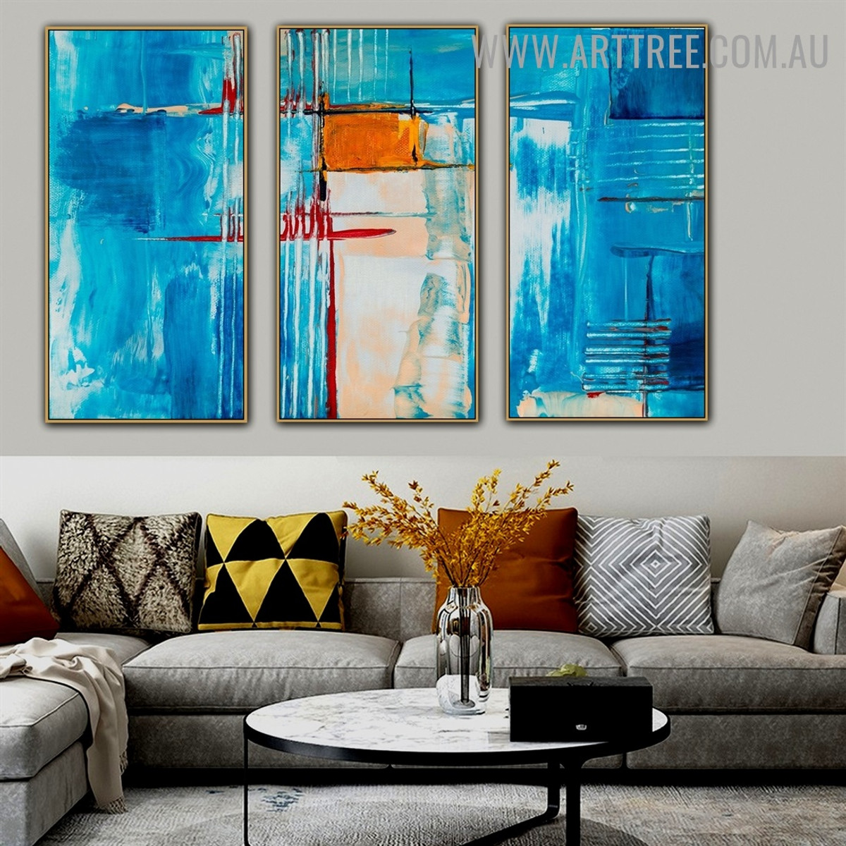 Multicoloured Flaws Abstract Acrylic Handmade 3 Piece Multi Panel Wall Art Painting Set For Room Wall Decor