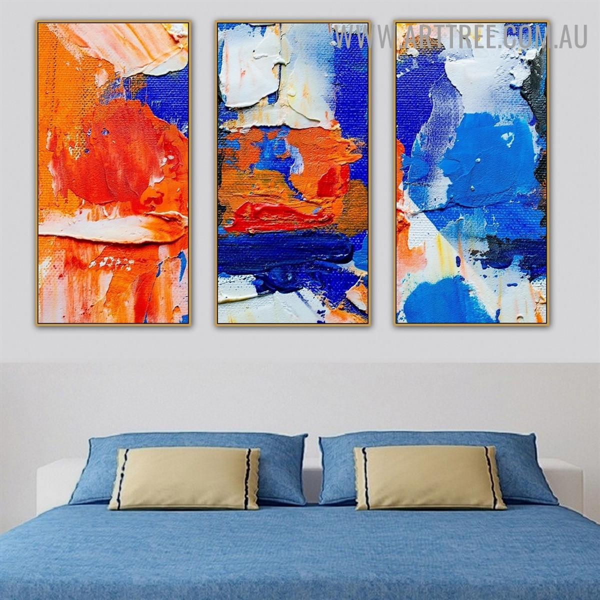 Particoloured Smears Abstract Contemporary Handmade 3 Piece Multi Panel Canvas Painting Wall Art Set For Room Décor