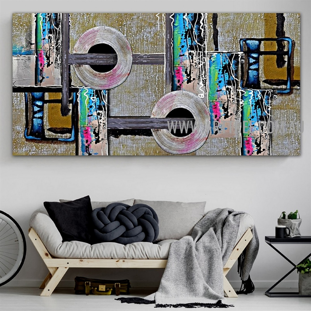 Orbed Abstract Geometric Artist Handmade Impasto Stretched Contemporary Art Painting For Room Wall Tracery