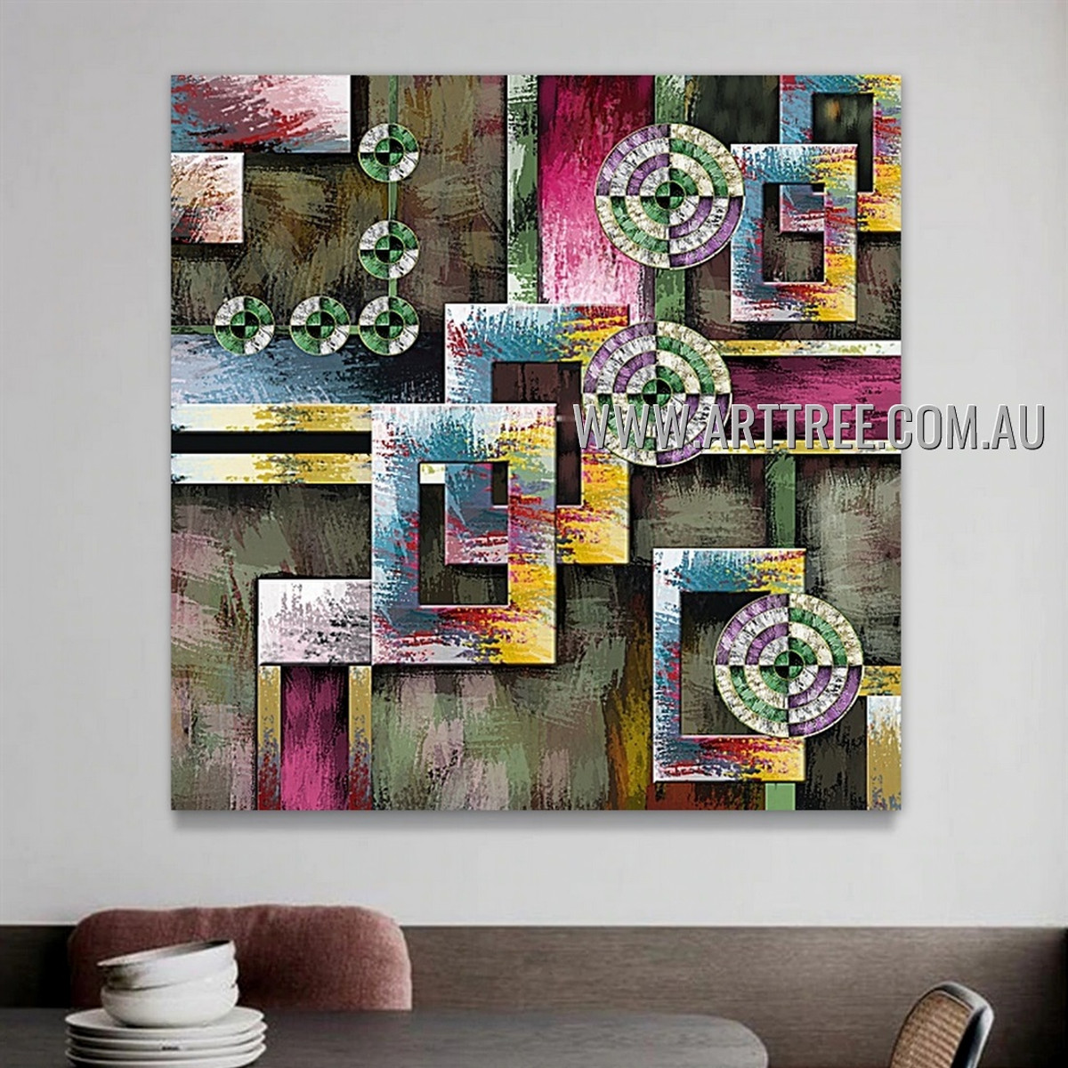 Motley Boxes Geometric Heavy Texture Artist Handmade Framed Contemporary Modern Abstract Painting For Room Wall Tracery