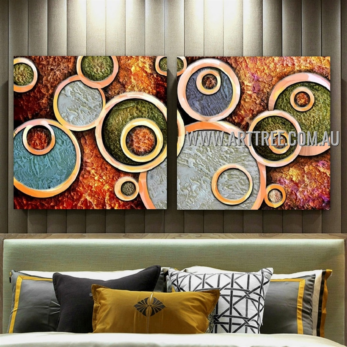 Orbicular Design Abstract Contemporary Handmade 2 Piece Split Panel Canvas Wall Art Painting Set For Room Wall Decor