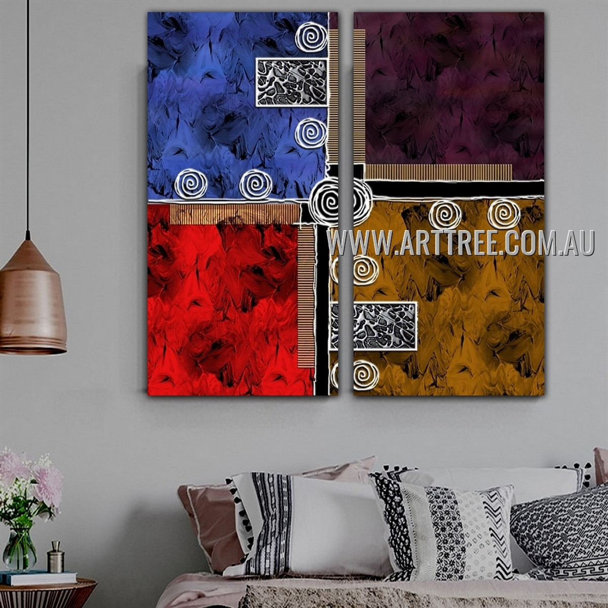 Wandering Stripes Abstract Modern Artist Handmade Heavy Texture 2 Piece Split Oil Paintings Wall Art Set For Room Wall Tracery