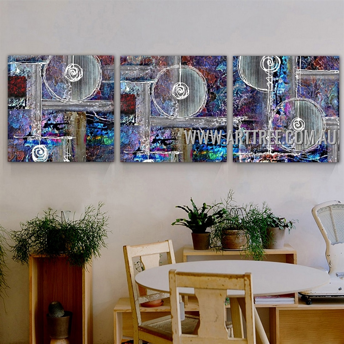 Circumlocutory Abstract Modern Artist Handmade 3 Piece  Multi Panel Canvas Oil Painting Wall Art Set For Room Wall Decor