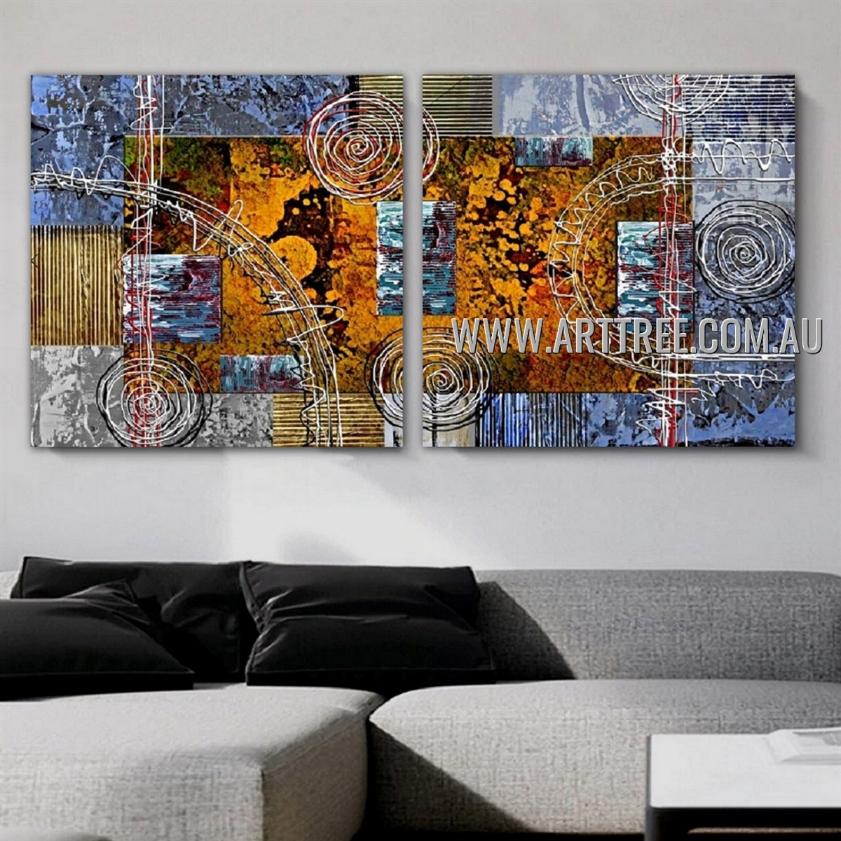 Colorful Stigmas Abstract Modern Artist Handmade Heavy Texture 2 Piece Multi Panel Oil Paintings Wall Art Set For Room Wall Moulding