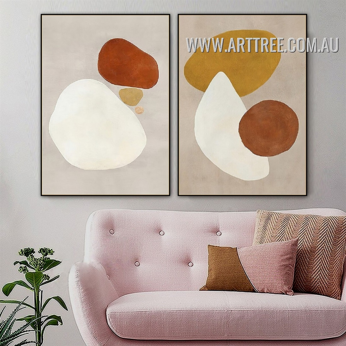 Roundly Patches Spots Abstract 2 Piece Geometrical Vintage Painting Photo Canvas Print for Room Wall Onlay