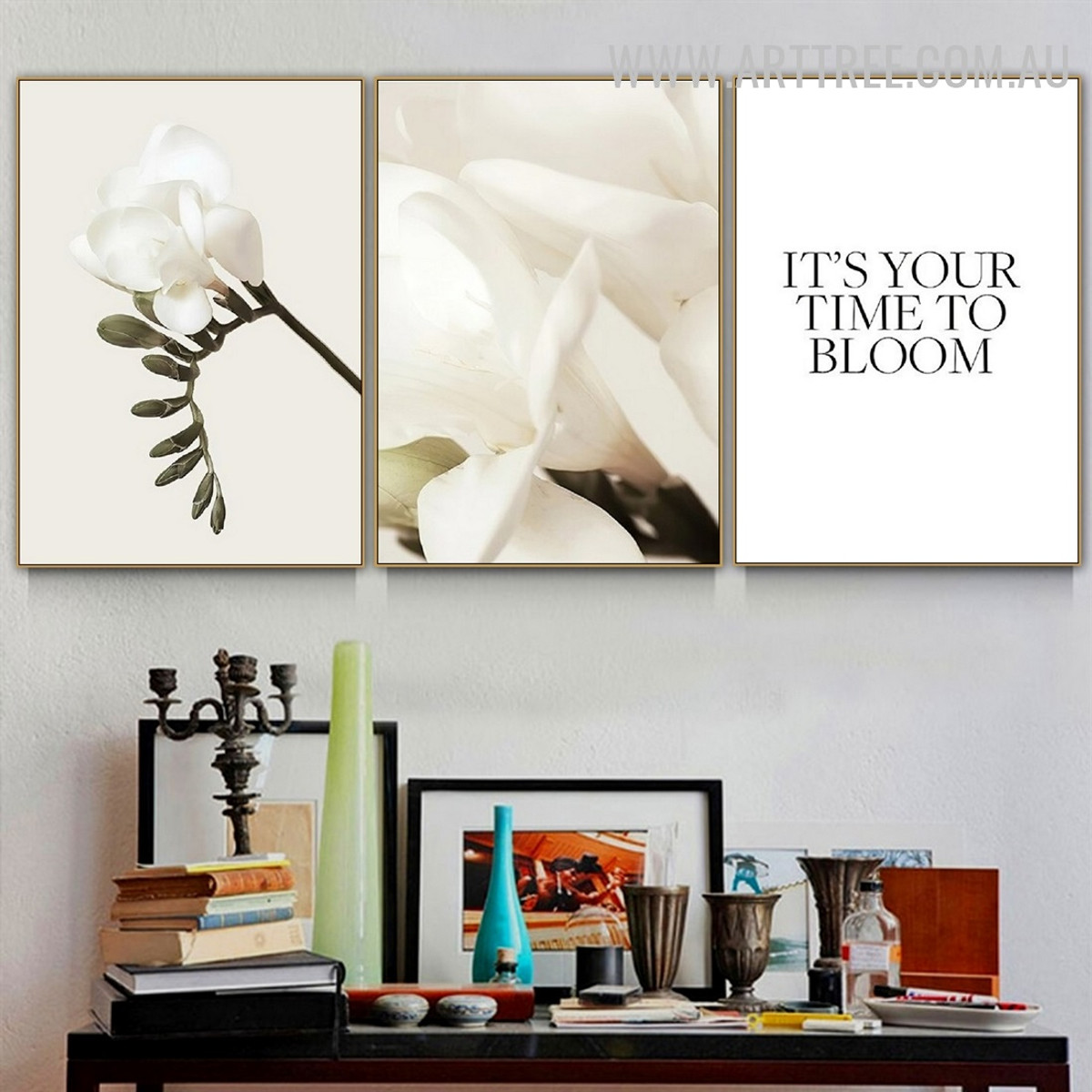 Your Time Flower Abstract 3 Piece Typography Art Vintage Picture Canvas Pint for Room Wall Décor