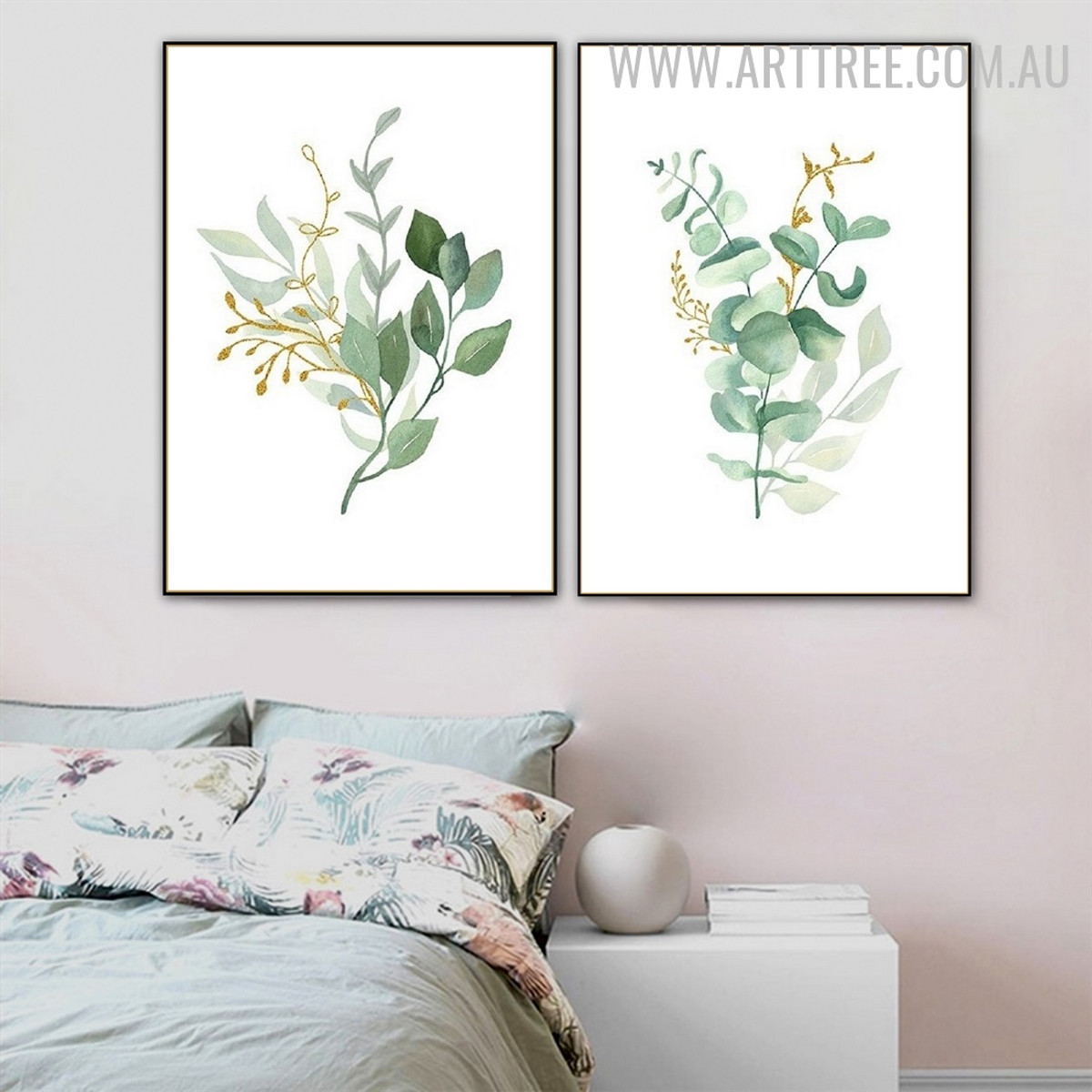 Motley Leaflets Abstract 2 piece Floral Watercolor Painting Picture Canvas Print for Room Wall Ornamentation