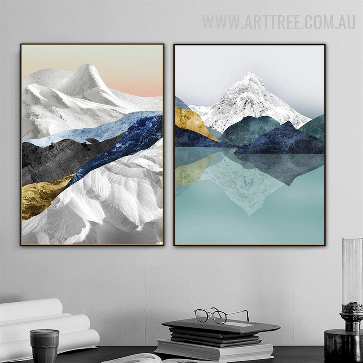 Motley Mountain Ice Abstract Modern Painting Image 2 Piece Naturescape Canvas Print for Room Wall Trimming
