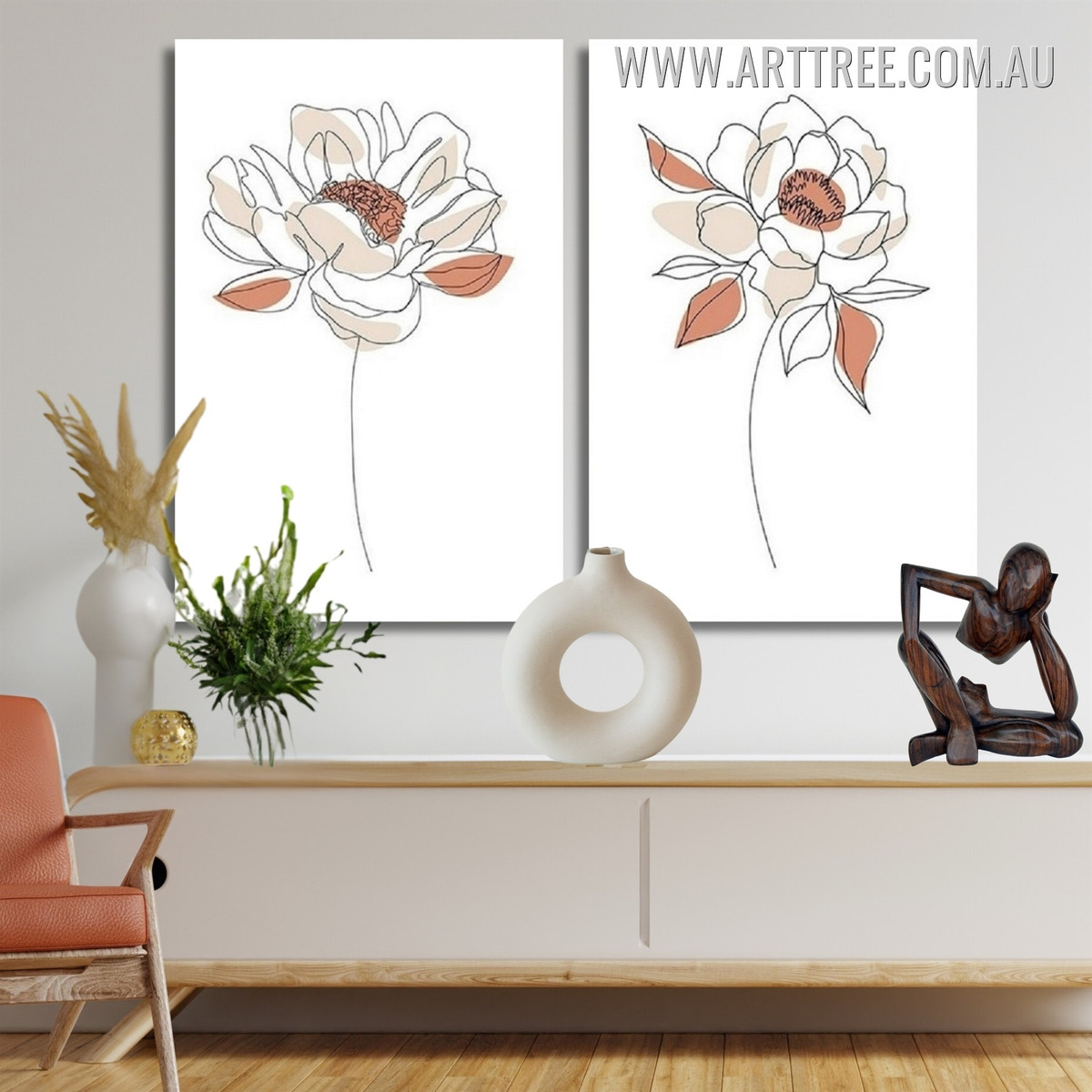Peony Blossom Abstract Scandinavian Artwork Floral Photo Framed 2 Piece Canvas Wall Art Prints www.arttree.com.au