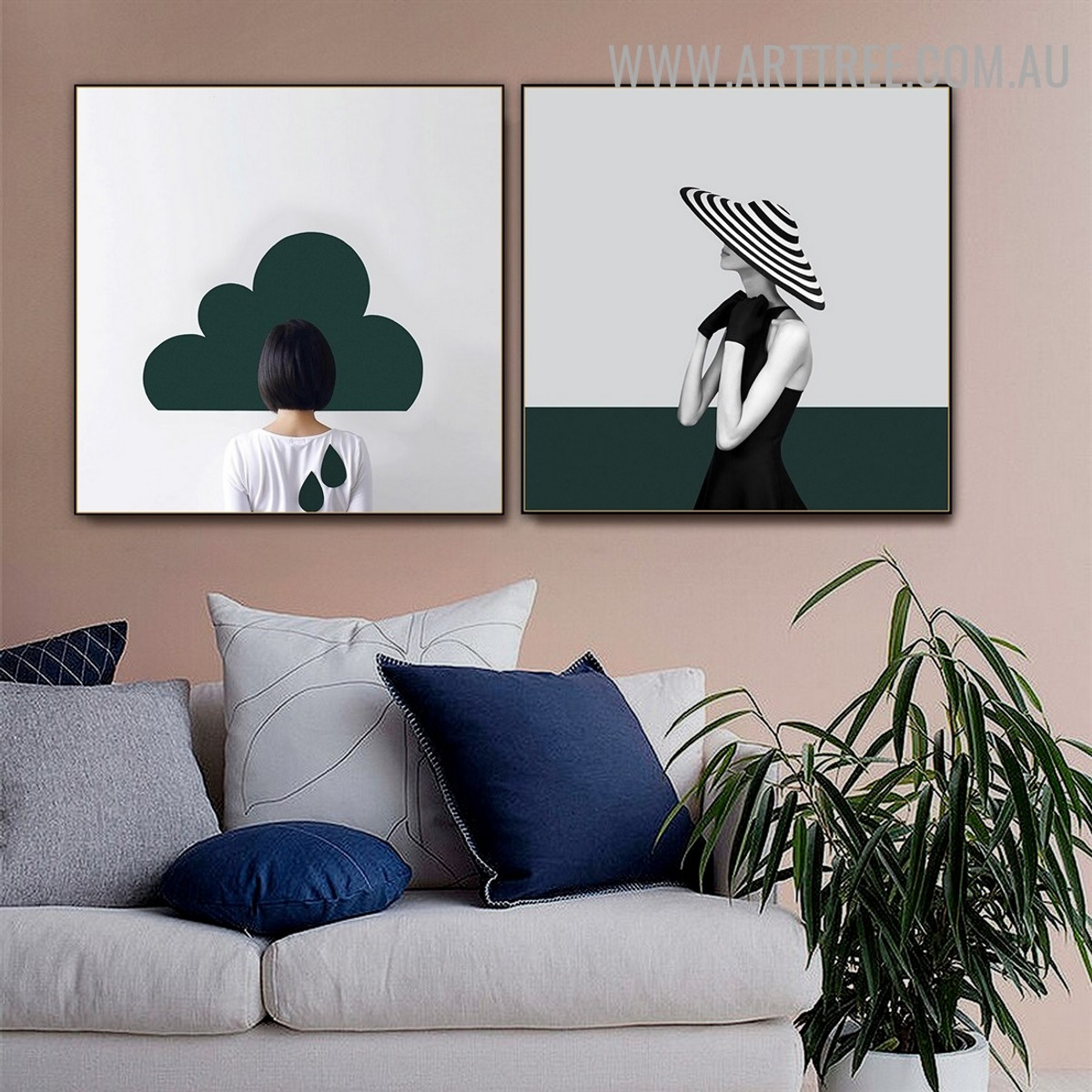 Fashion Dame Cloud Abstract Photo 2 Piece Figure Modern Canvas Print Wall Art for Room Décor