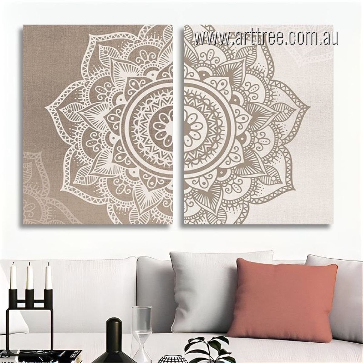 Floral Mandala Spots Vintage Painting Photograph Framed Stretched 2 Piece Abstract Wall Art Canvas Prints For Wall Outfit