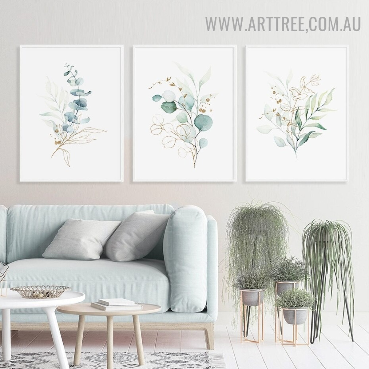 Eucalyptus Foliage Leaves Nordic Floral Modern 3 Piece Wall Art Picture Abstract Canvas Print for Room Molding