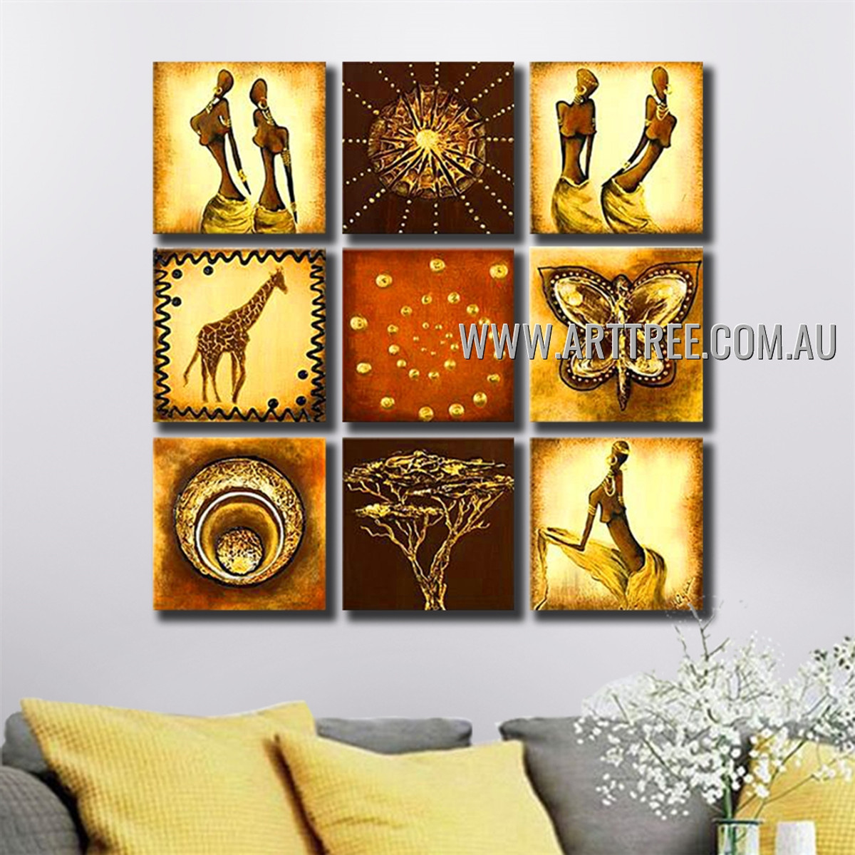 Swirl Abstract Vintage Handmade Artist Heavy Texture 9 Piece Split Oil Paintings Wall Art Set For Room Tracery