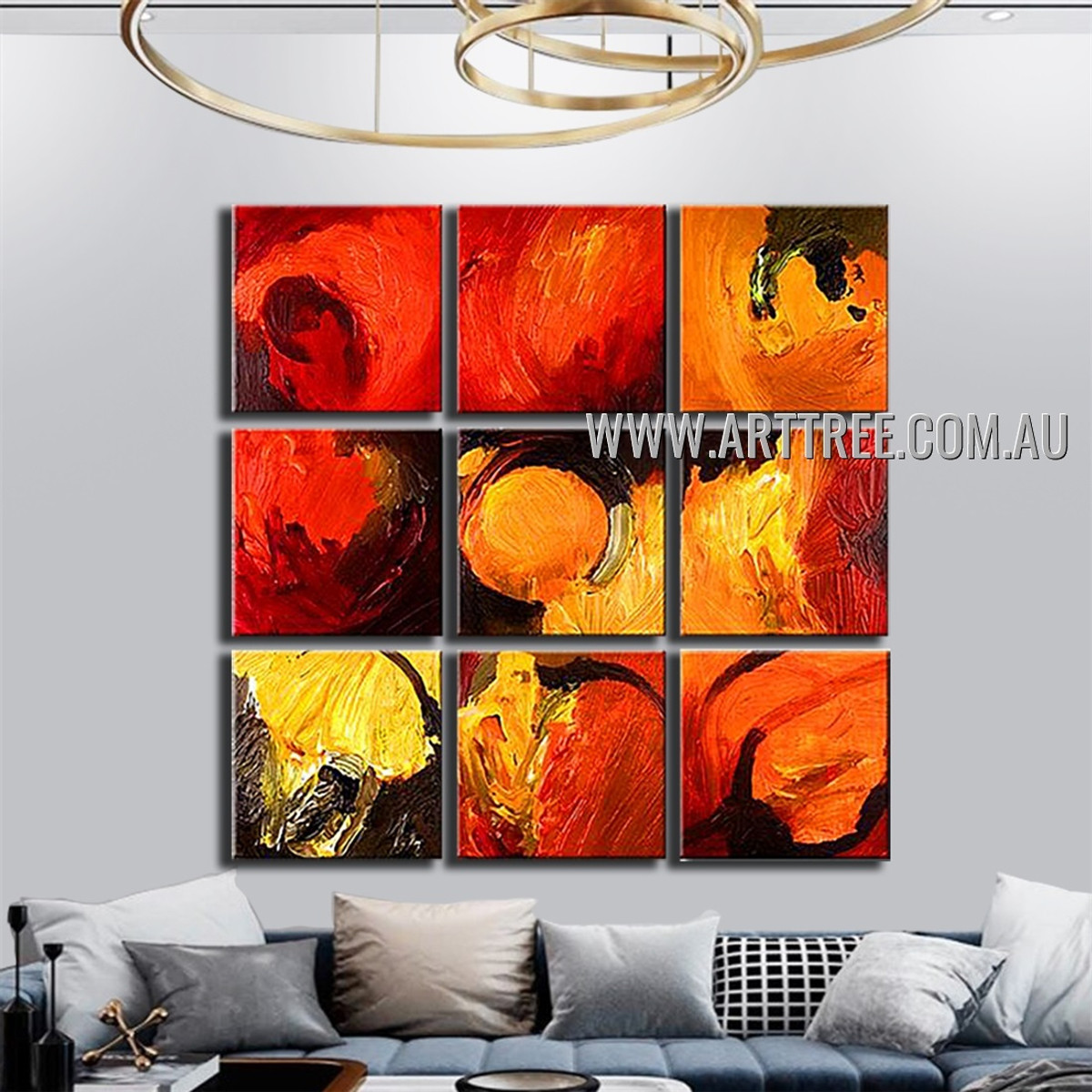 Multicolor Blobs Abstract Vintage Handmade Artist Heavy Texture 9 Piece Split Canvas Painting Wall Art Set For Room Adornment