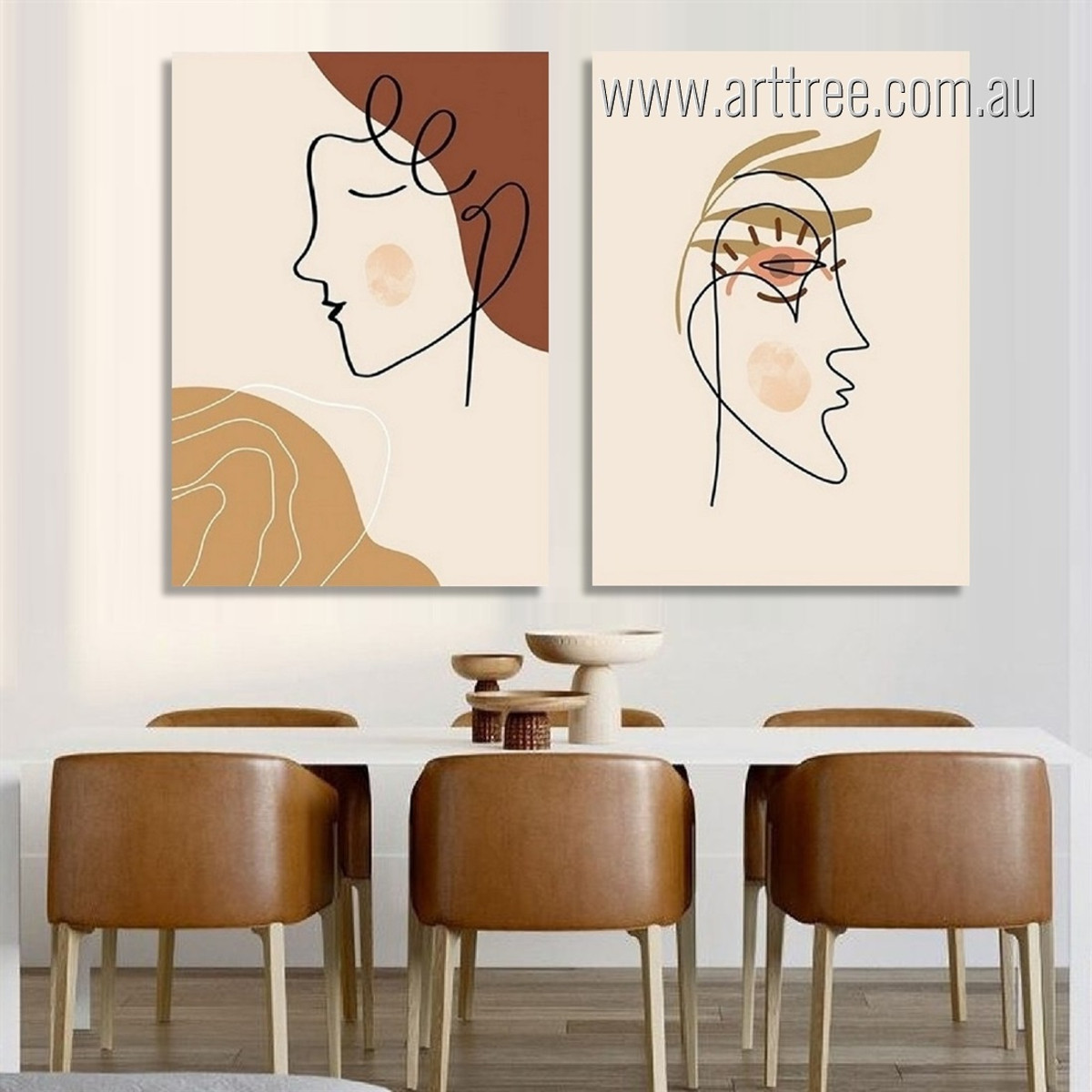 Feme Tarnish Female Face Abstract Scandinavian Botanical Figure Stretched Framed Painting Photo 2 Piece Wall Art Sets Canvas Print For Room Adornment