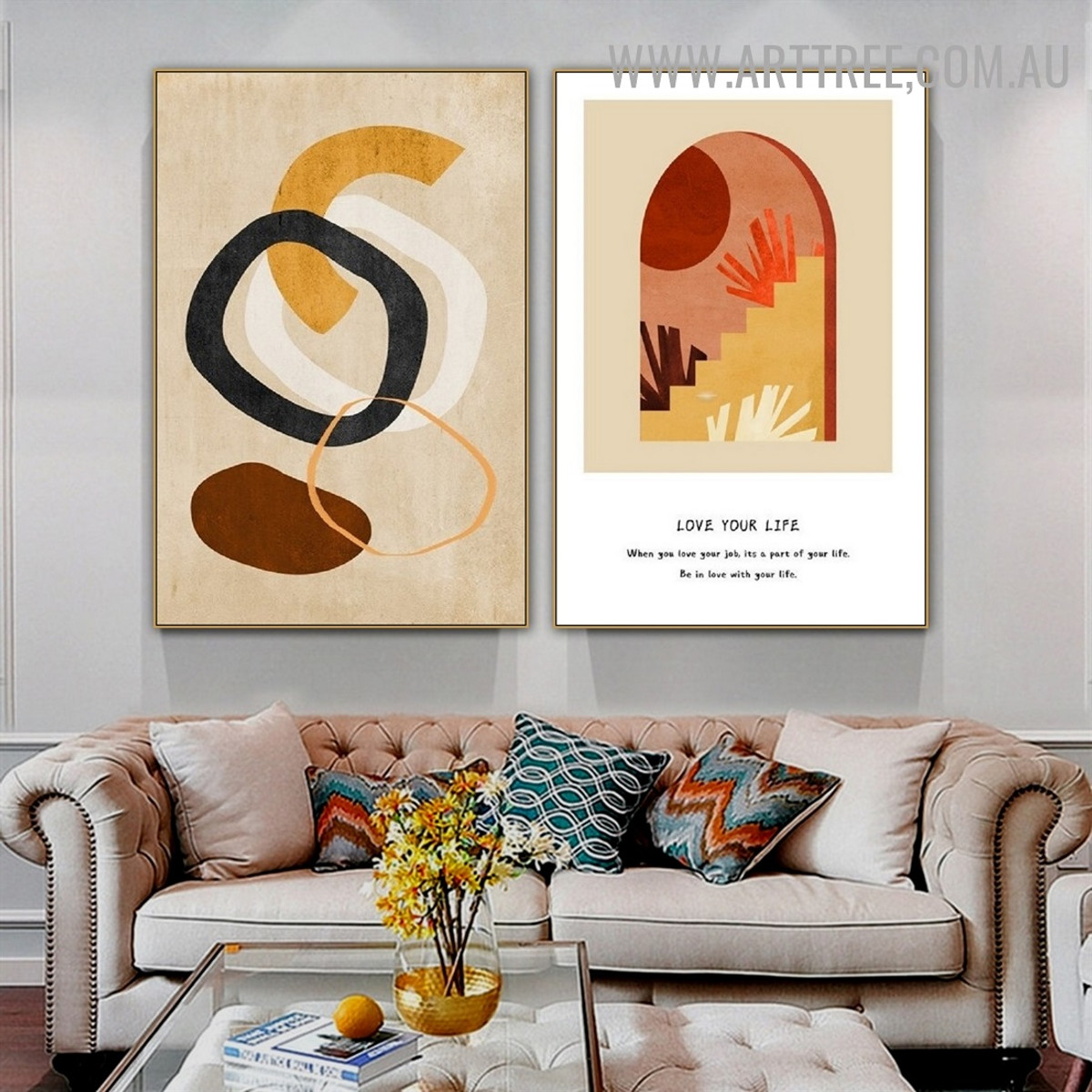 Love Your Life Spots 2 Panel Abstract Quotes Painting Picture Geometric Canvas Print for Room Wall Ornament