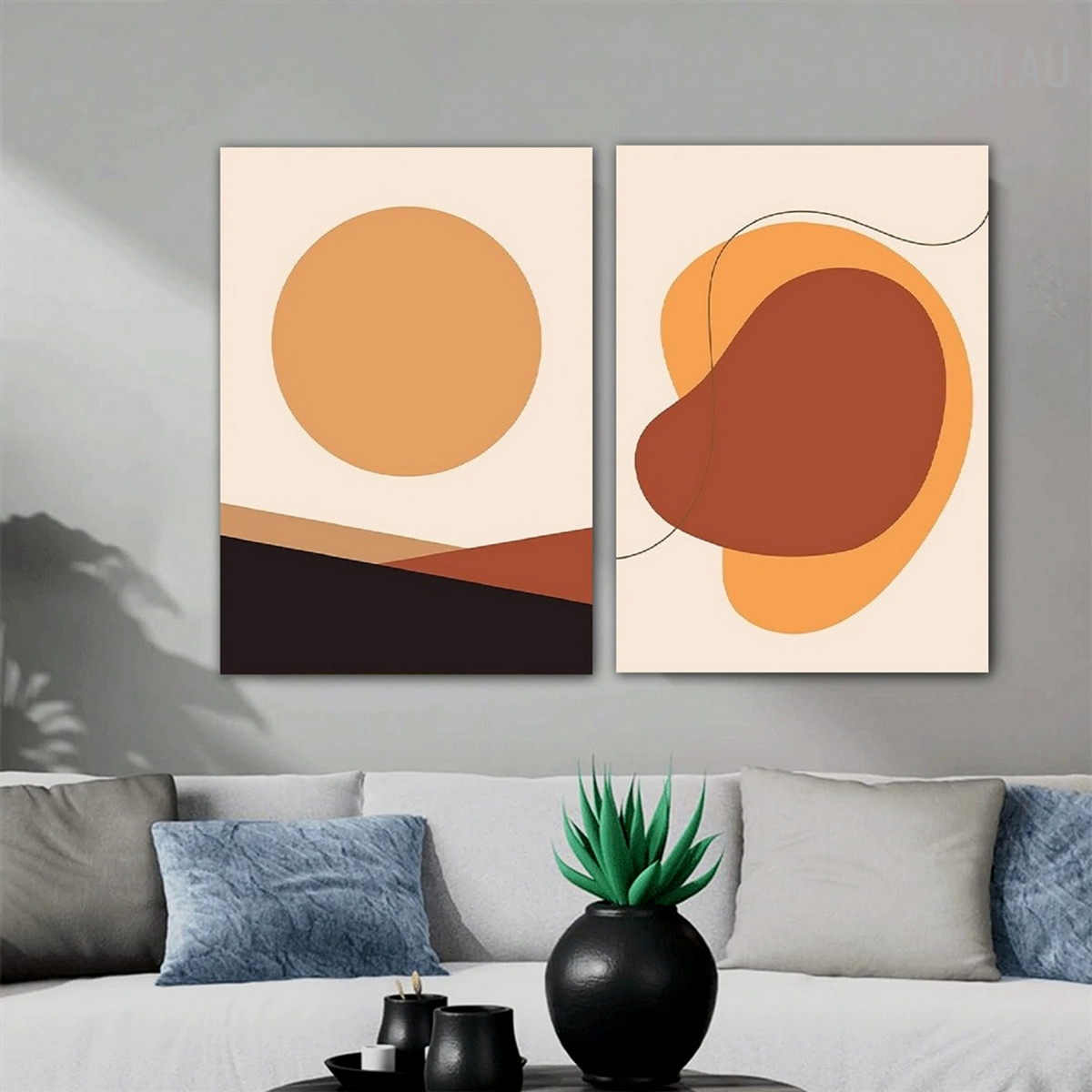 Scansion Patches Circle 2 Piece Abstract Scandinavian Geometrical Painting Picture Canvas Print for Room Wall Garniture