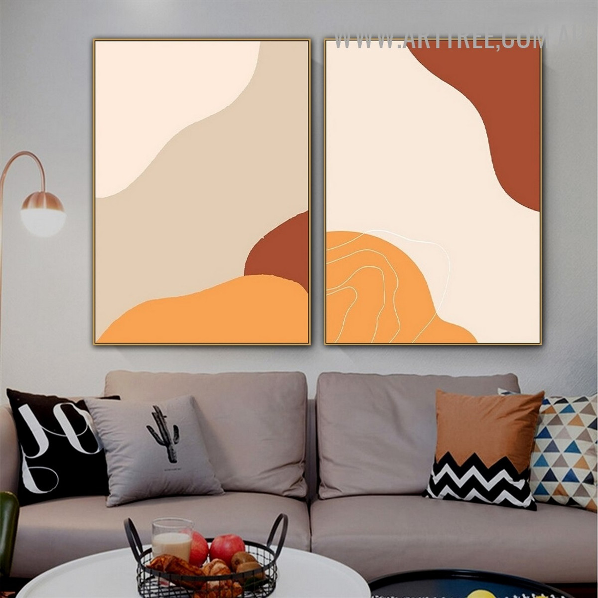 Tarnish Lines Colourful Scandinavian Lyon Abstract 2 Piece Minimalist Painting Pic Canvas Print for Room Wall Drape
