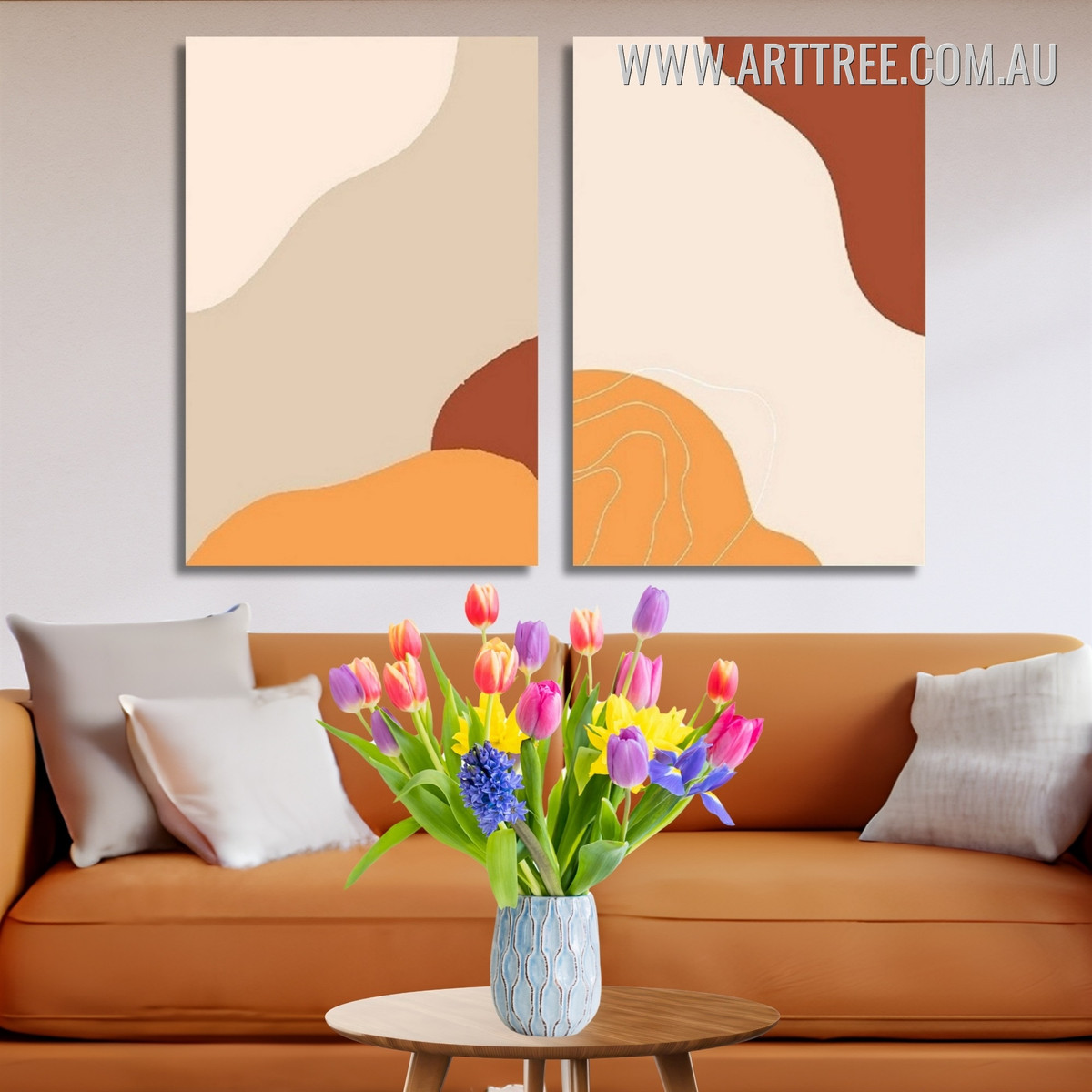 Tarnish Lines Colourful Scandinavian Abstract 2 Piece Minimalist Painting Picture Framed Prints For Living Room Design