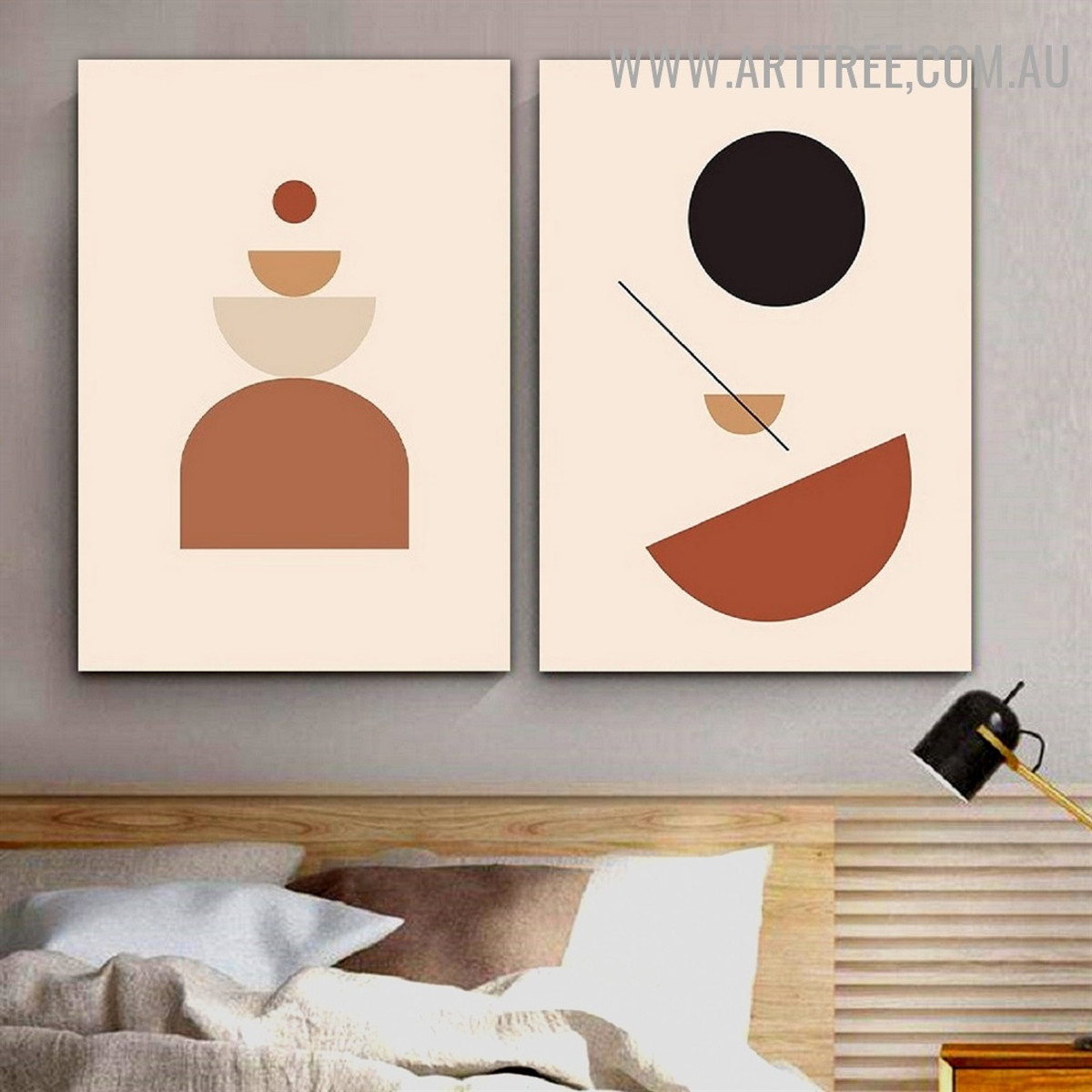 Half Sphere Line Geometrical Scandinavian Painting Image Abstract 2 Panel Canvas Print for Room Wall Garniture