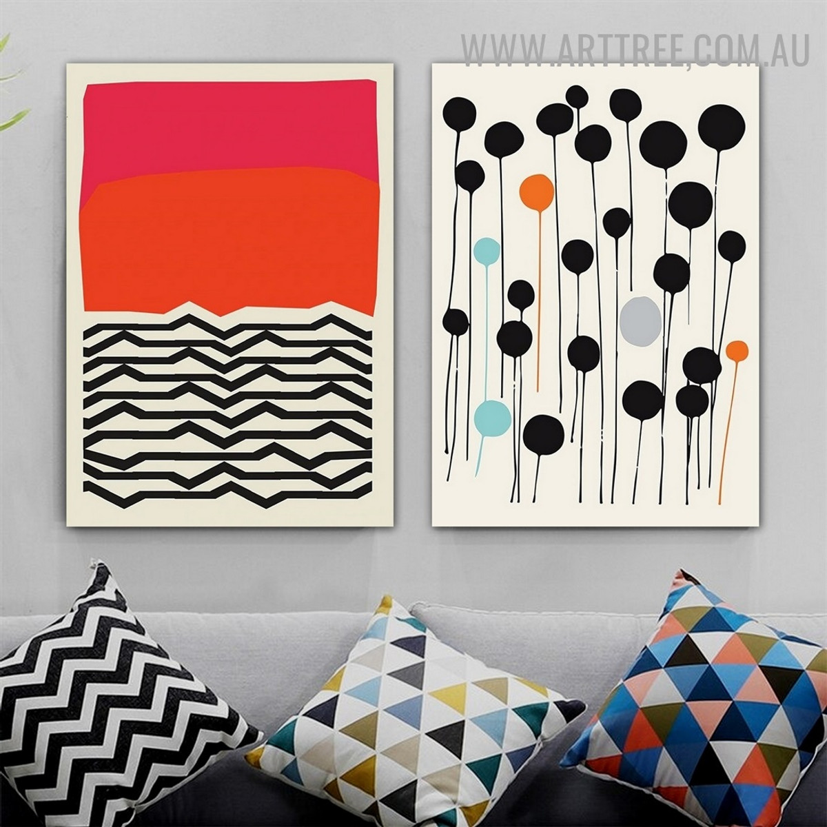 Rectangle Stroke Spots 2 Piece Abstract Modern Geometric Artwork Image Canvas Print for Room Wall Decor
