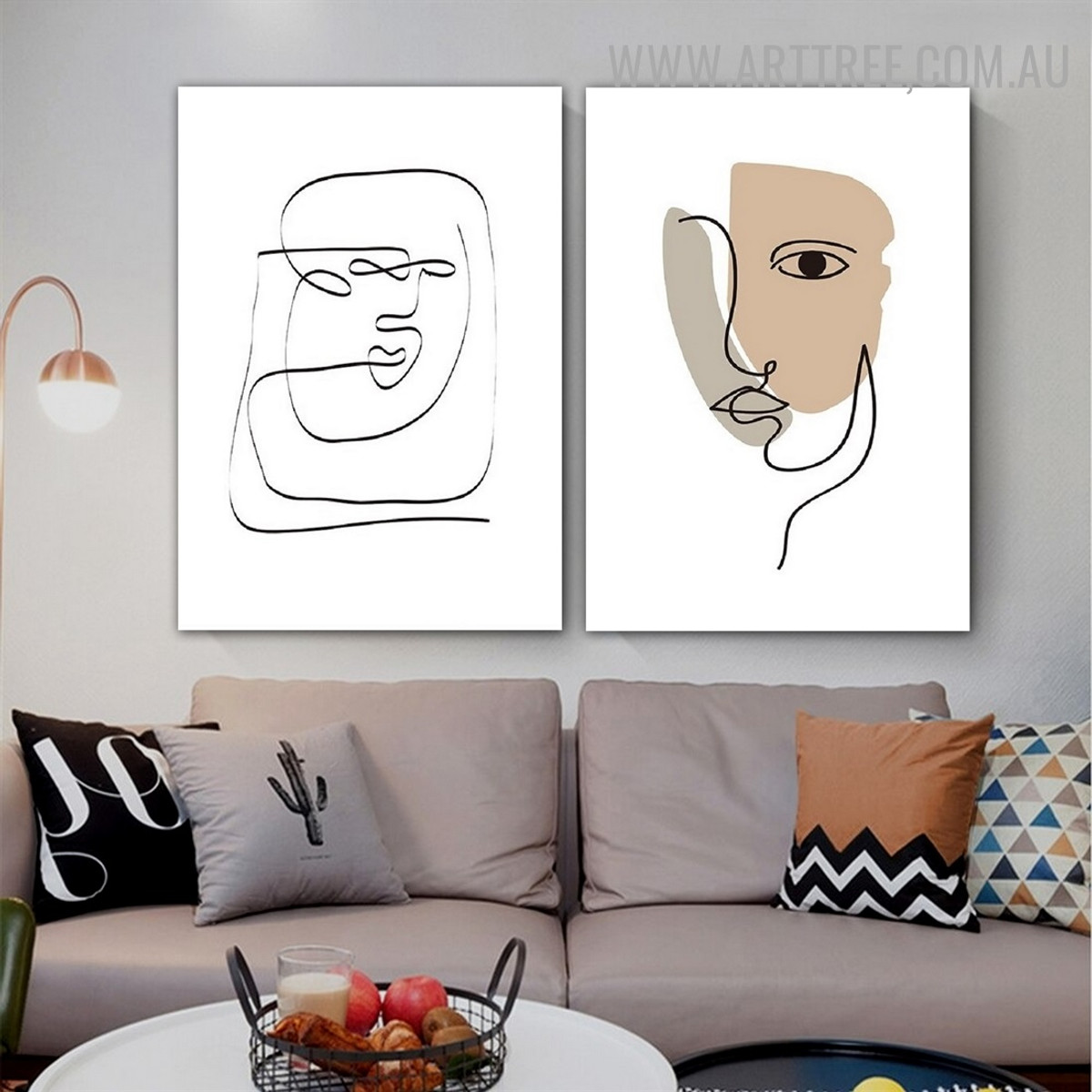 Human Face Mark Lines 2 Piece Abstract Scandinavian Artwork Geometrical Photo Canvas Print for Room Wall Assortment