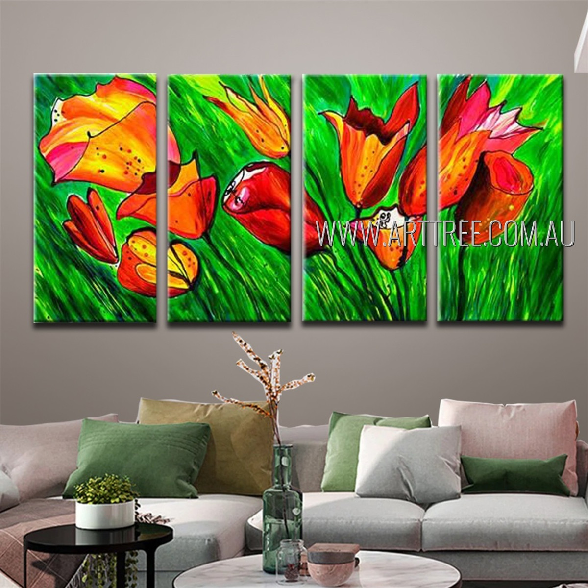 Beautiful Blooms Abstract Floral Modern Handmade Artist 4 Piece Split Oil Paintings Wall Art Set For Room Equipment