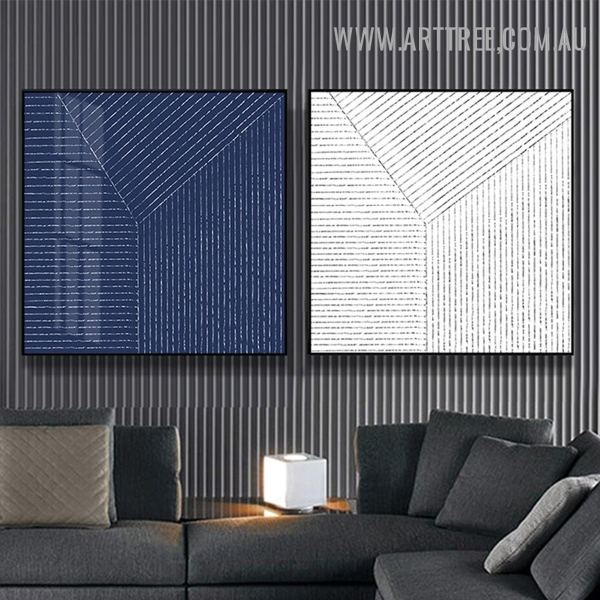 Alignment Vertical Lines 2 Piece Contemporary Picture Abstract Geometrical Art Canvas Print for Room Wall Trimming