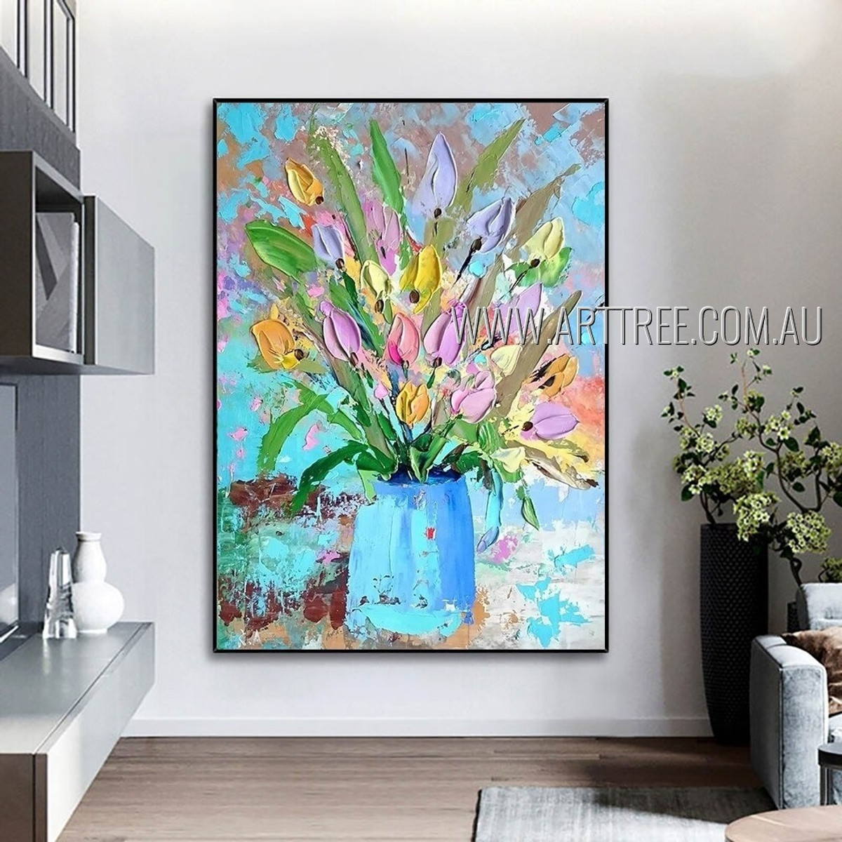 Colorful Flowerpot Abstract Artist Handmade Contemporary Art Painting For Room Garnish
