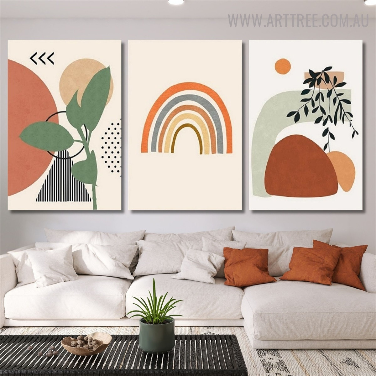 Streaks Triangle Abstract Geometric Scandinavian Painting Image Stretched 3 Piece Canvas Art Prints For Home Décor