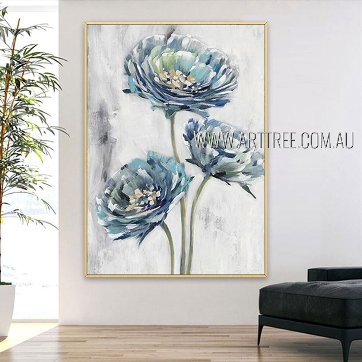 Three Florets Floral Modern Artist Handmade Heavy Texture Abstract Floral Wall Art For Room Ornament