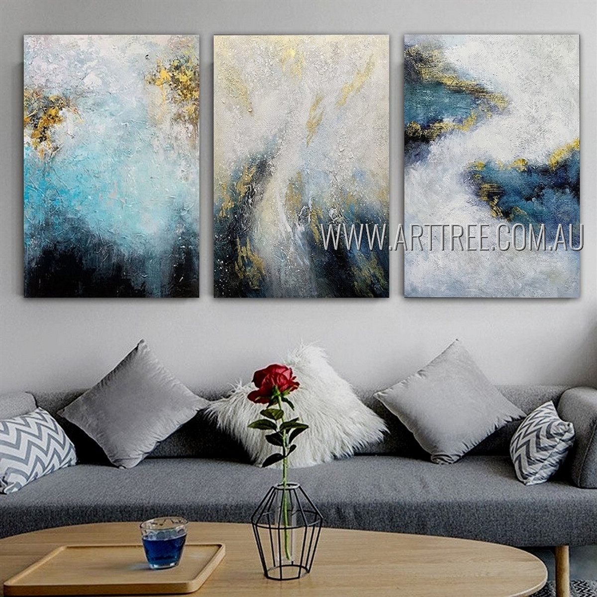 Varicolored Stains Abstract Modern Heavy Texture Artist Handmade 3 Piece Multi Panel Canvas Oil Painting For Room Adornment